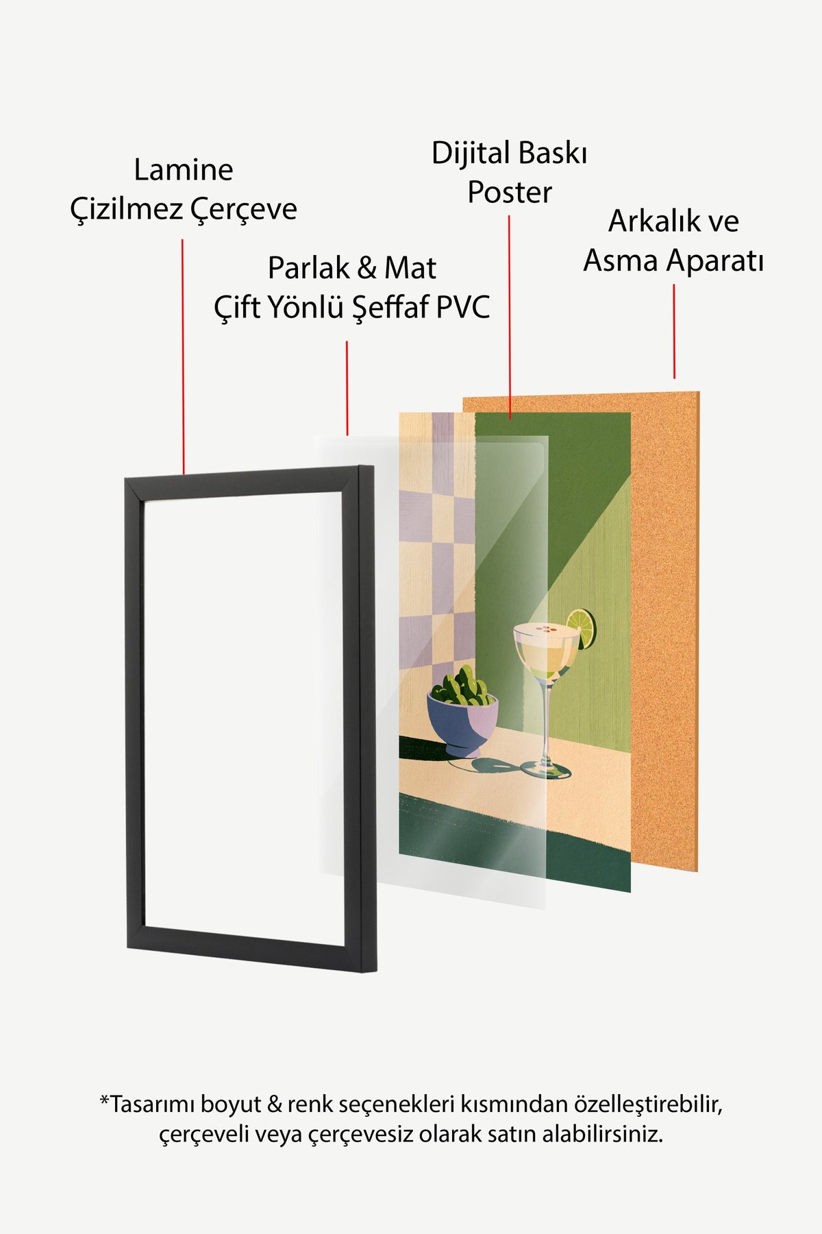 Zeytin ve Kokteyl Poster – Siyah Çerçeveli Tablo