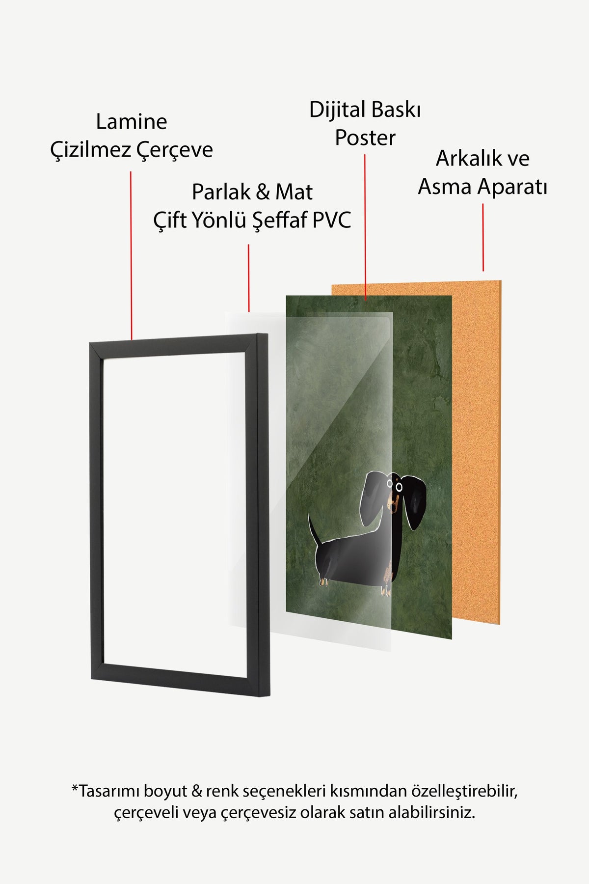 İllüstrasyon Köpek Tasarımı Poster – Siyah Çerçeveli Tablo