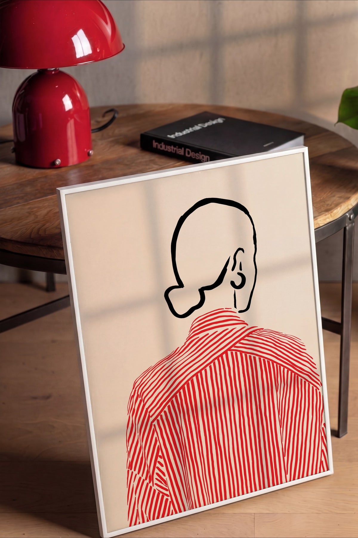 Kırmızı Çizgili Kadın Figürü Poster – Beyaz Çerçeveli Tablo