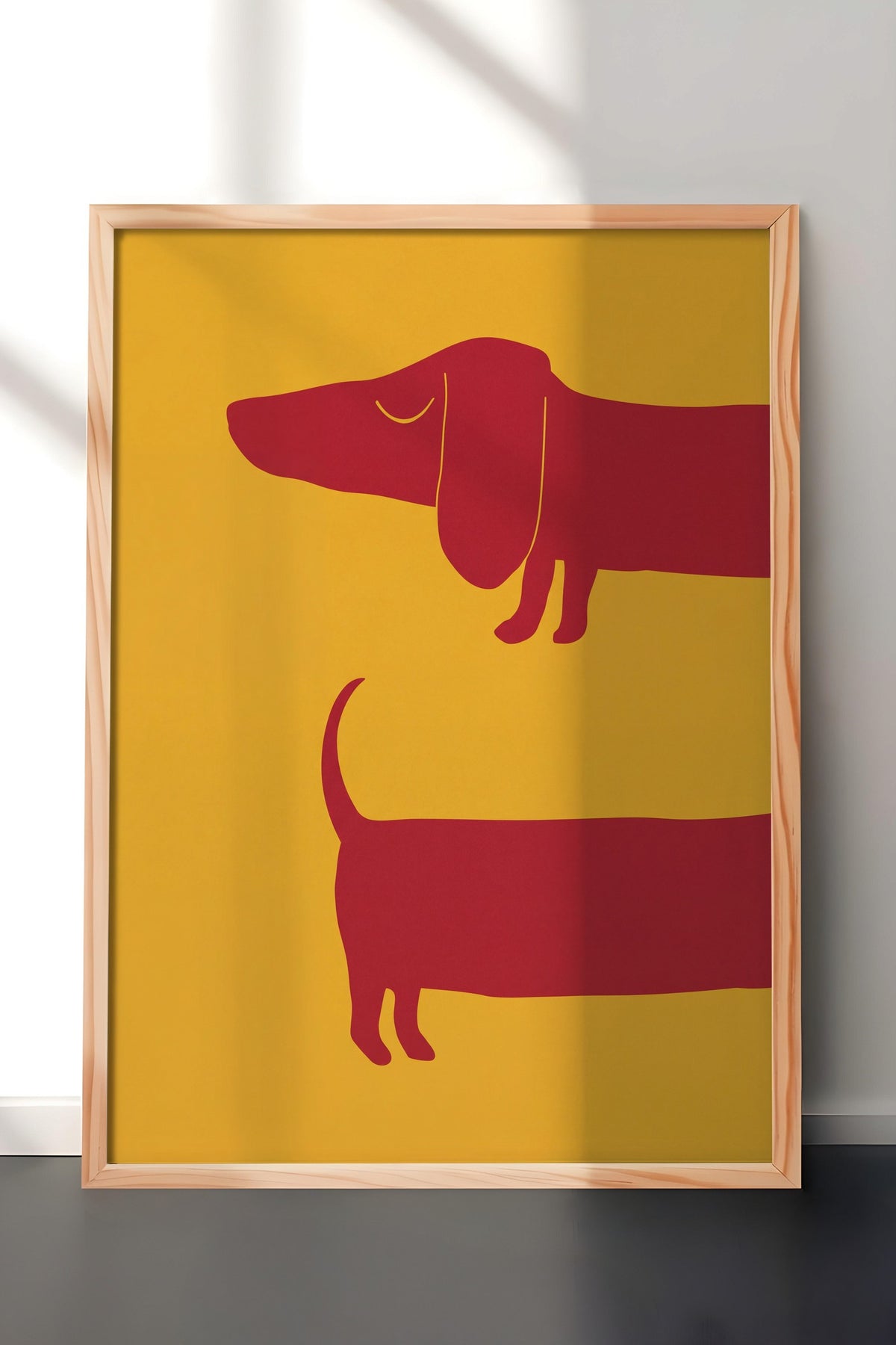 Minimalist Uzun Köpek İllüstrasyonu Poster – Ahşap Çerçeveli Tablo