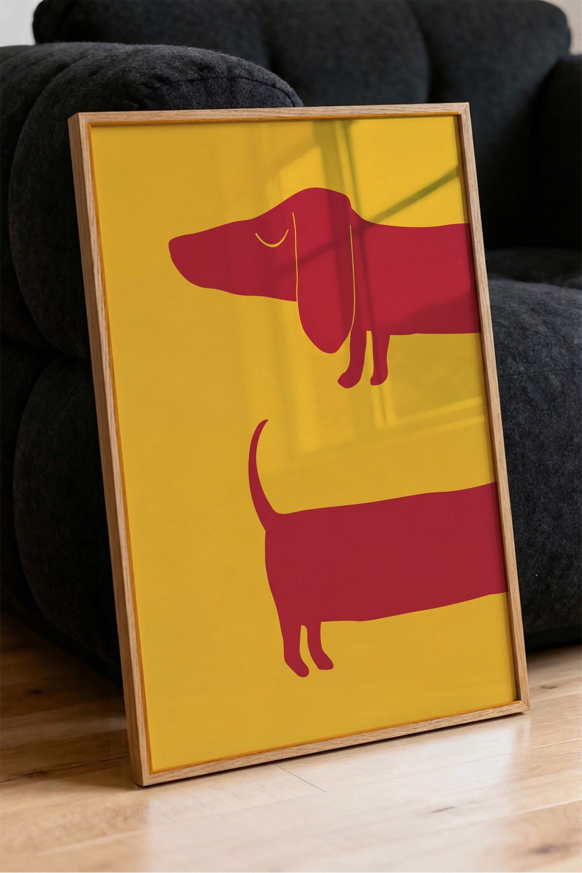 Minimalist Uzun Köpek İllüstrasyonu Poster – Ahşap Çerçeveli Tablo