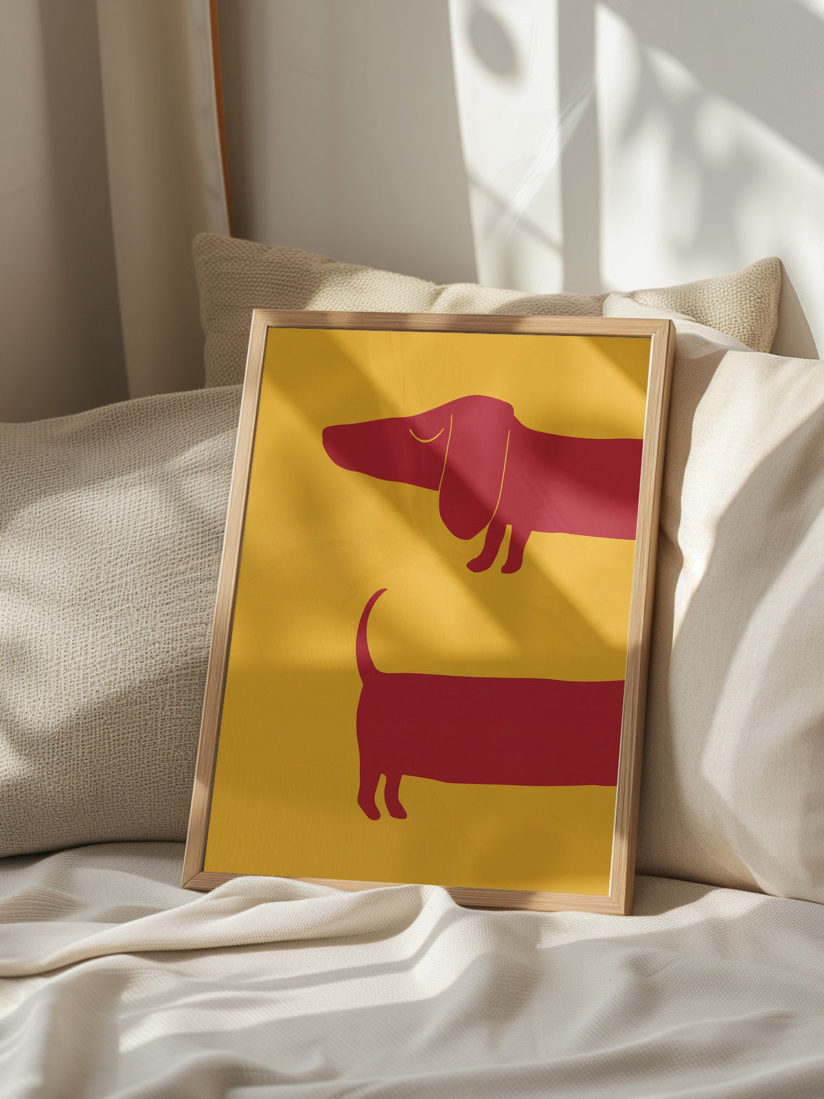 Minimalist Uzun Köpek İllüstrasyonu Poster – Ahşap Çerçeveli Tablo