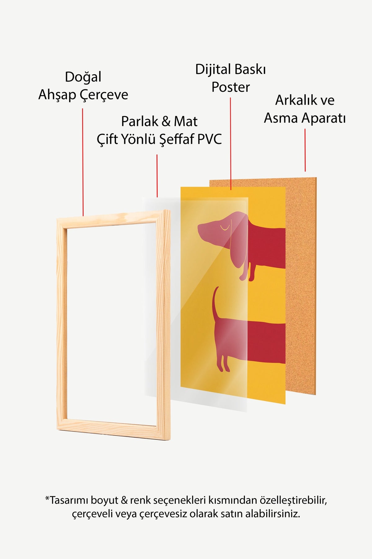 Minimalist Uzun Köpek İllüstrasyonu Poster – Ahşap Çerçeveli Tablo