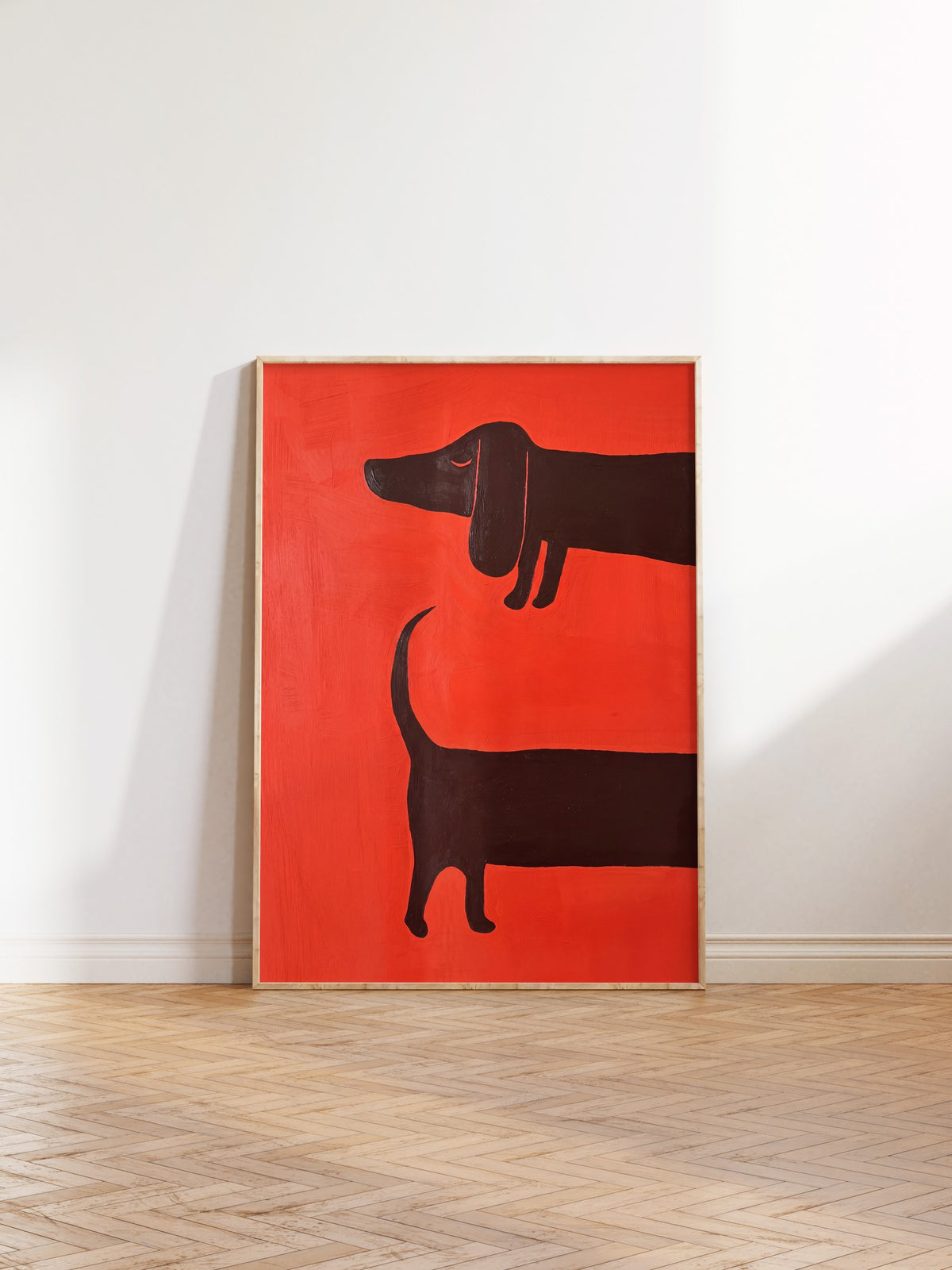 Minimalist Köpek İllüstrasyonu Poster – Ahşap Çerçeveli Tablo