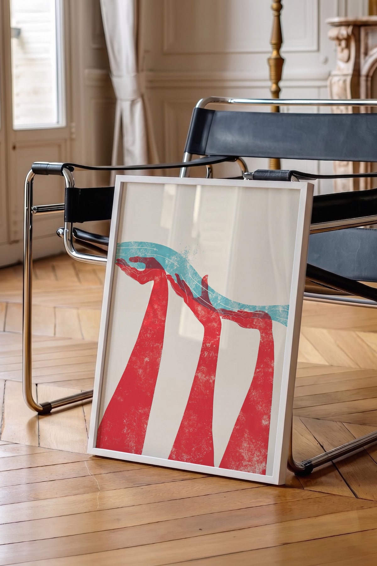 Soyut Eller ve Dalga Poster – Beyaz Çerçeveli Tablo