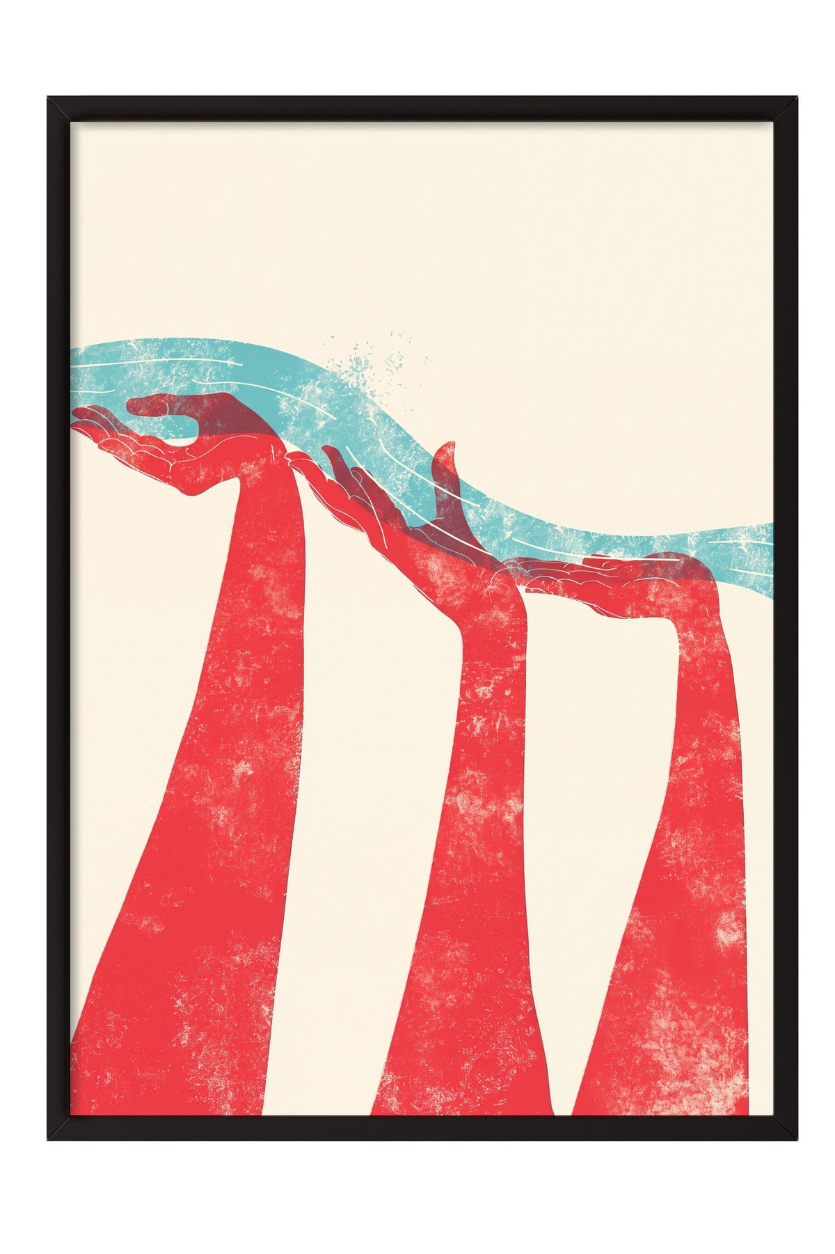 Soyut Eller ve Dalga Poster – Siyah Çerçeveli Tablo
