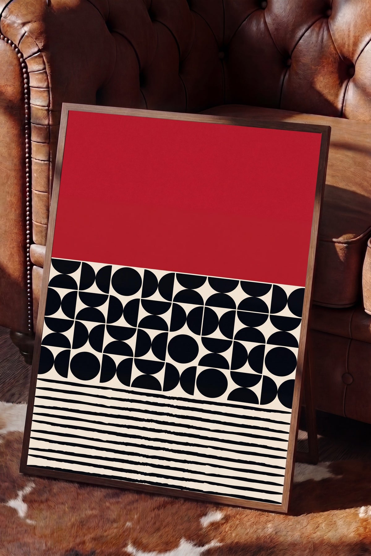 Geometrik Soyut Desen Poster – Kahverengi Çerçeveli Tablo