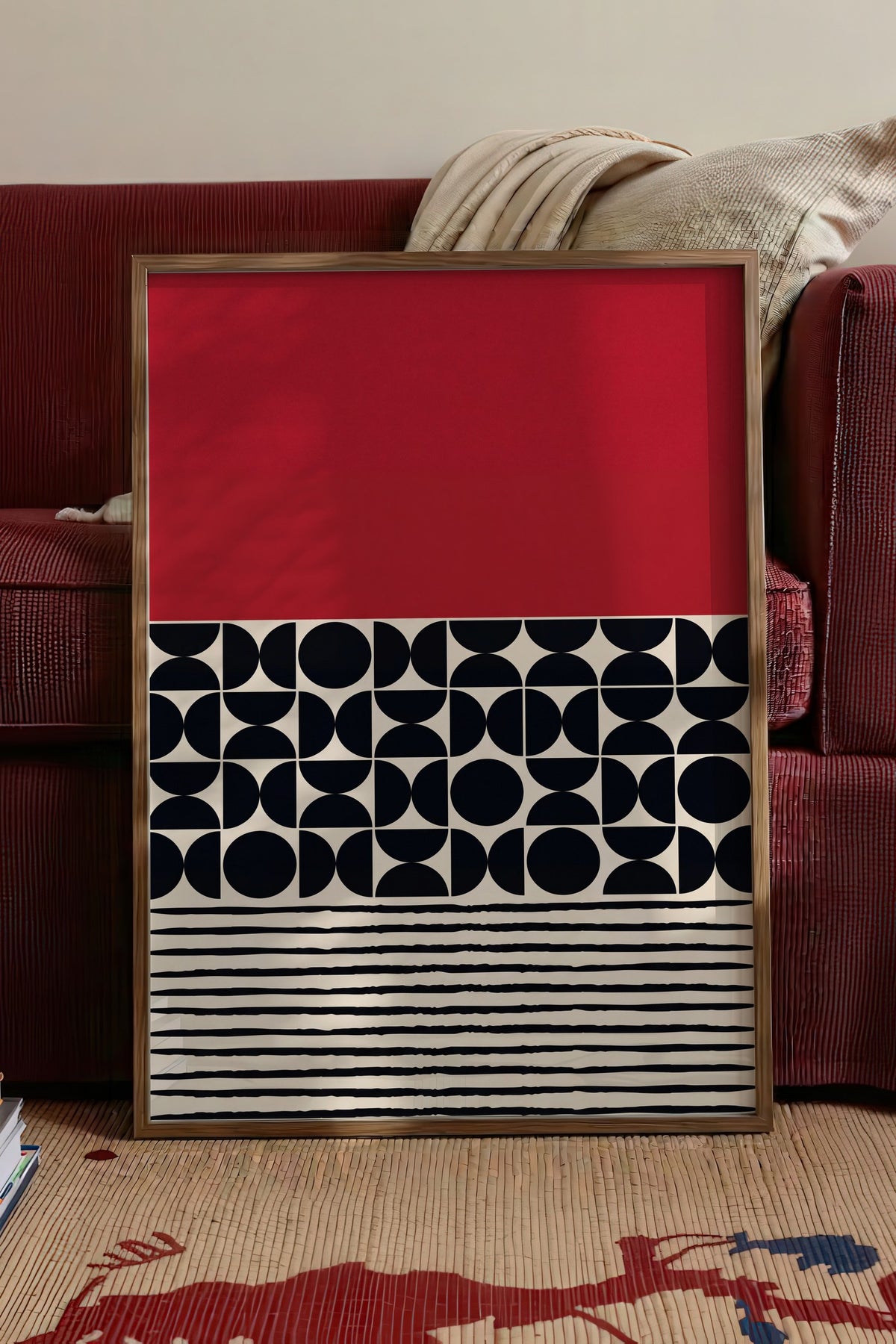 Geometrik Soyut Desen Poster – Kahverengi Çerçeveli Tablo