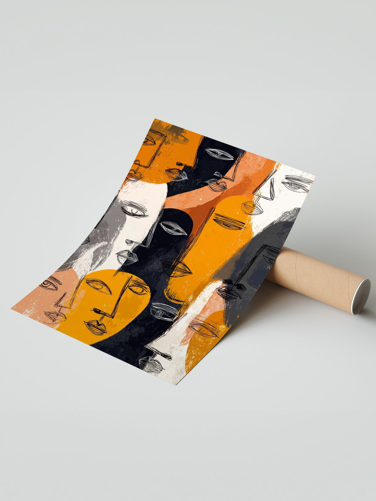 Ekspresif Yüz Çizimleri Çerçevesiz Poster