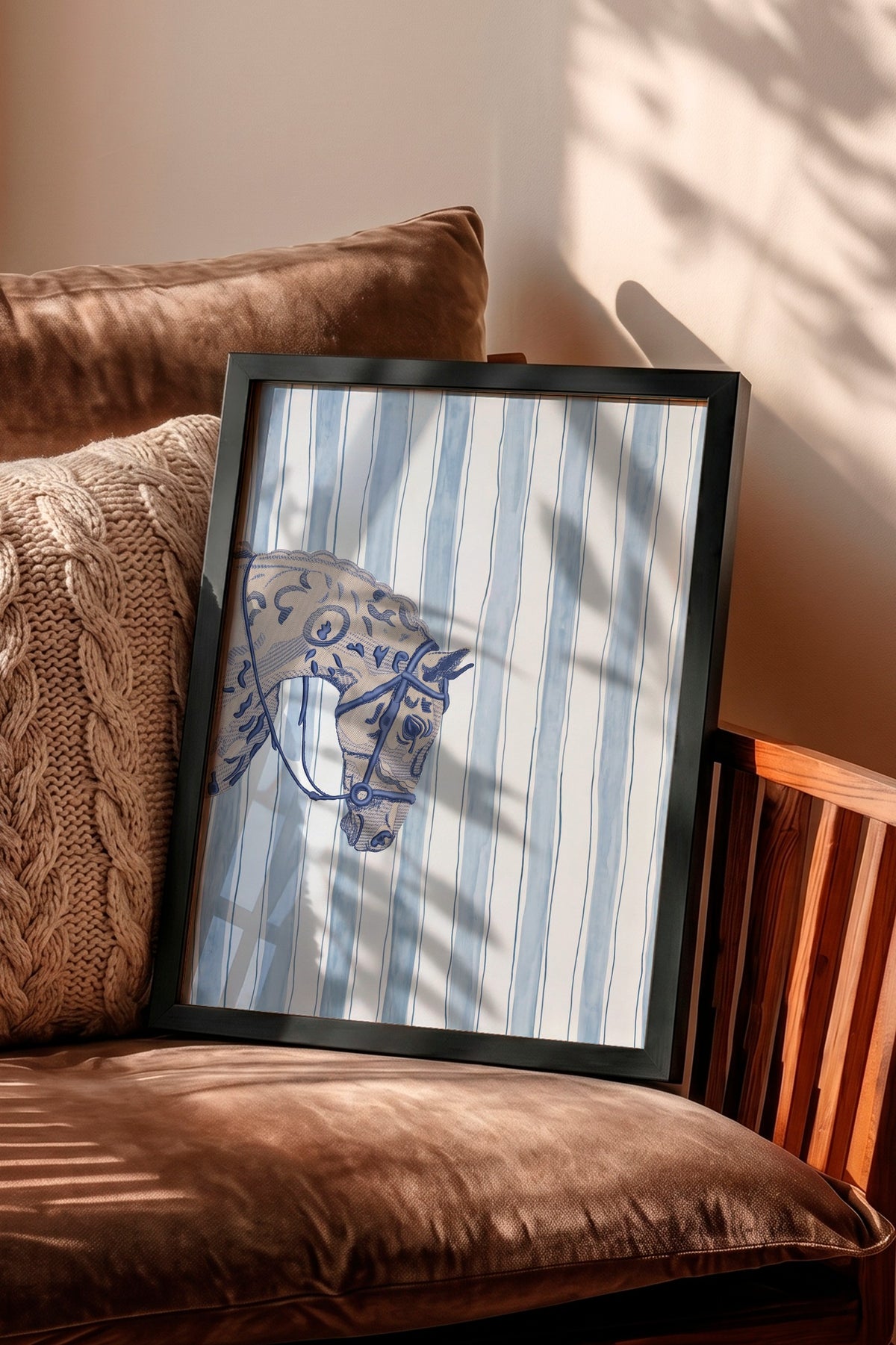 Çizgili At İllüstrasyonu Poster – Siyah Çerçeveli Tablo