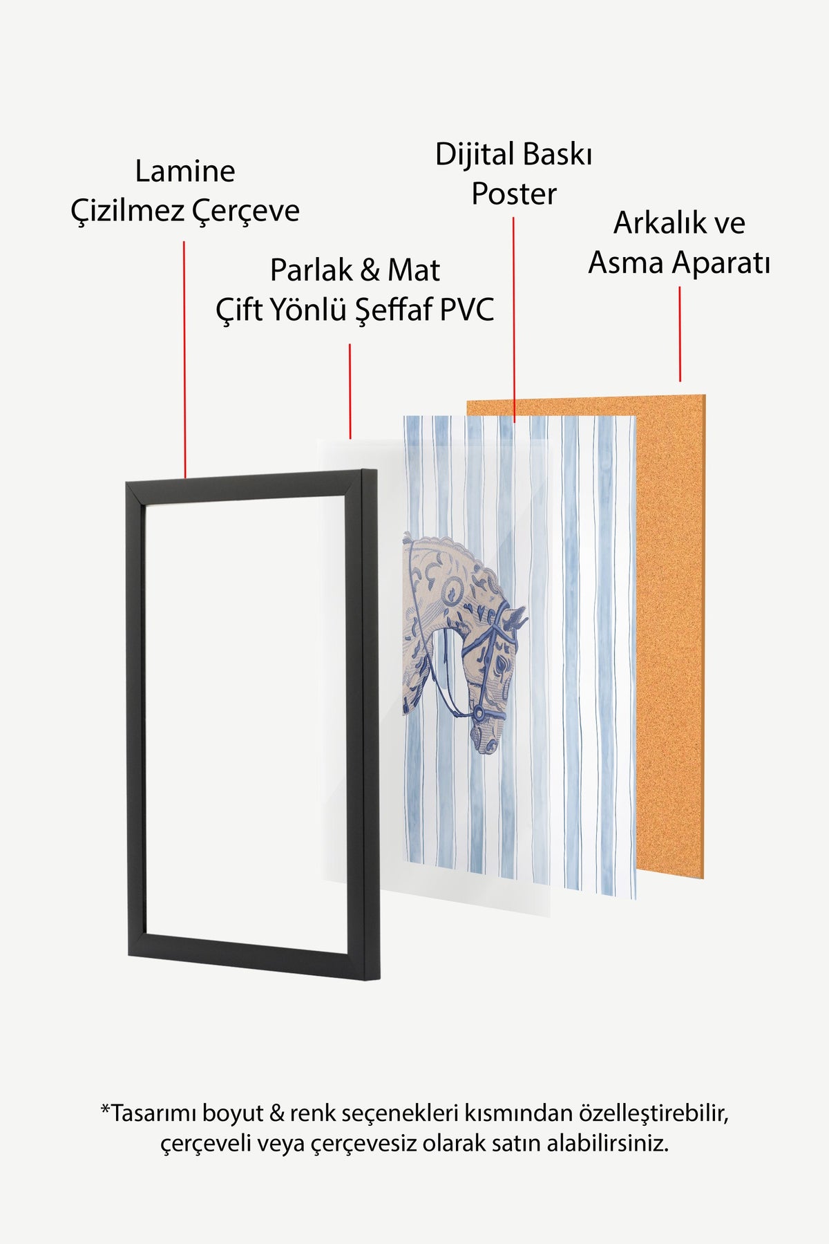 Çizgili At İllüstrasyonu Poster – Siyah Çerçeveli Tablo