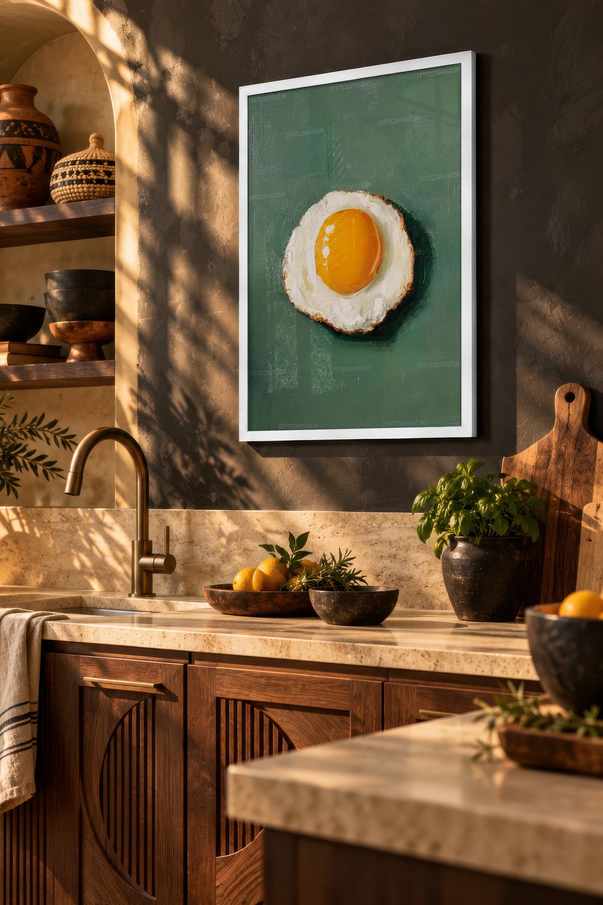 Yağlı Boya Yumurta Çizimi Poster – Beyaz Çerçeveli Tablo
