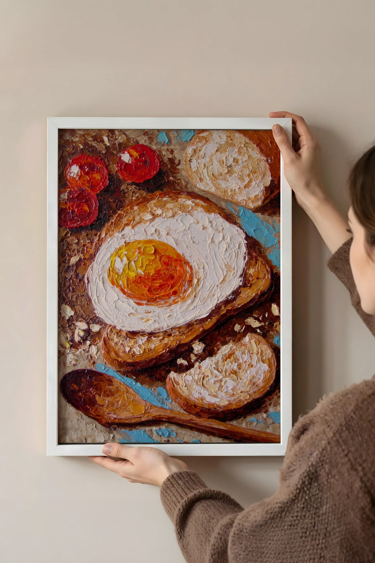 Yağlı Boya Kahvaltı Sunumu Poster – Beyaz Çerçeveli Tablo