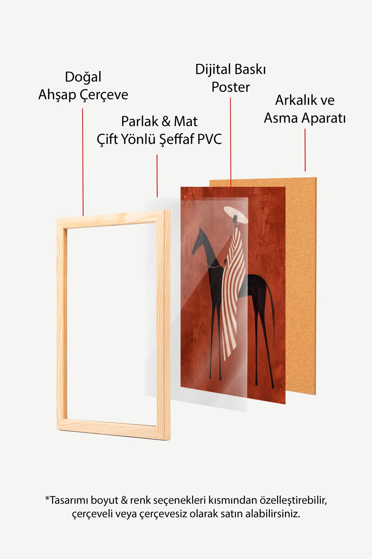 At Üzerinde Kadın Figürü Poster – Ahşap Çerçeveli Tablo