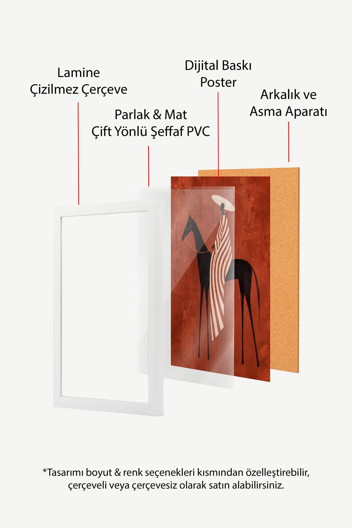 At Üzerinde Kadın Figürü Poster – Beyaz Çerçeveli Tablo