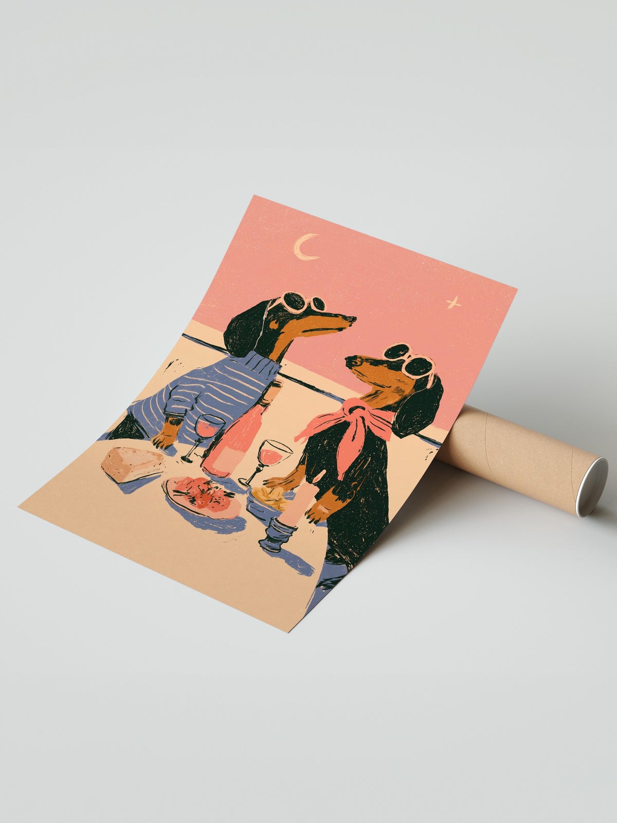 Romantik Akşam Yemeği Yiyen Köpekler Çerçevesiz Poster