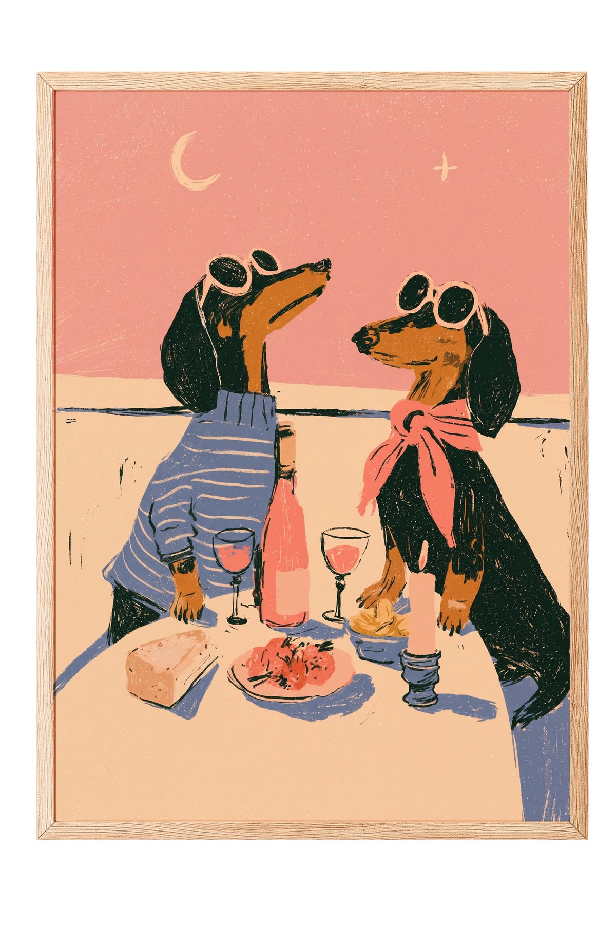Romantik Akşam Yemeği Yiyen Köpekler Poster – Ahşap Çerçeveli Tablo