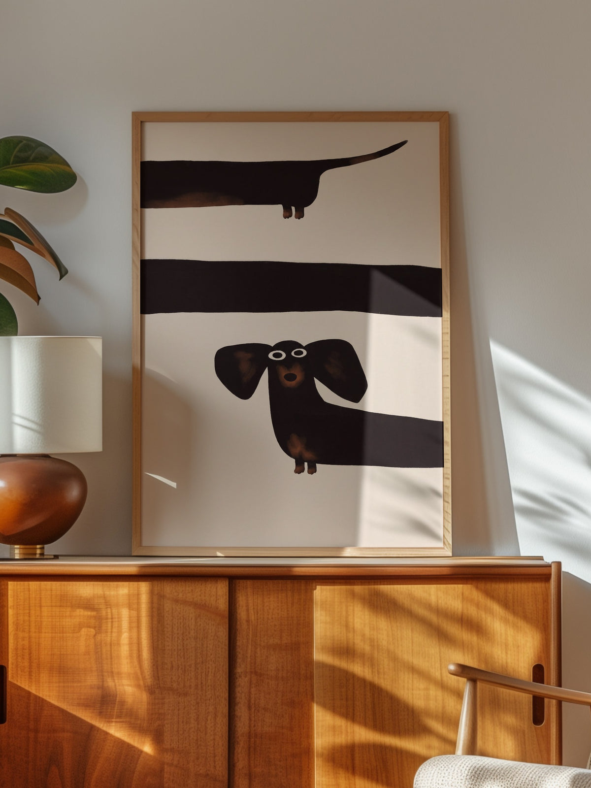 Minimalist Köpek İllüstrasyonu Poster – Ahşap Çerçeveli Tablo