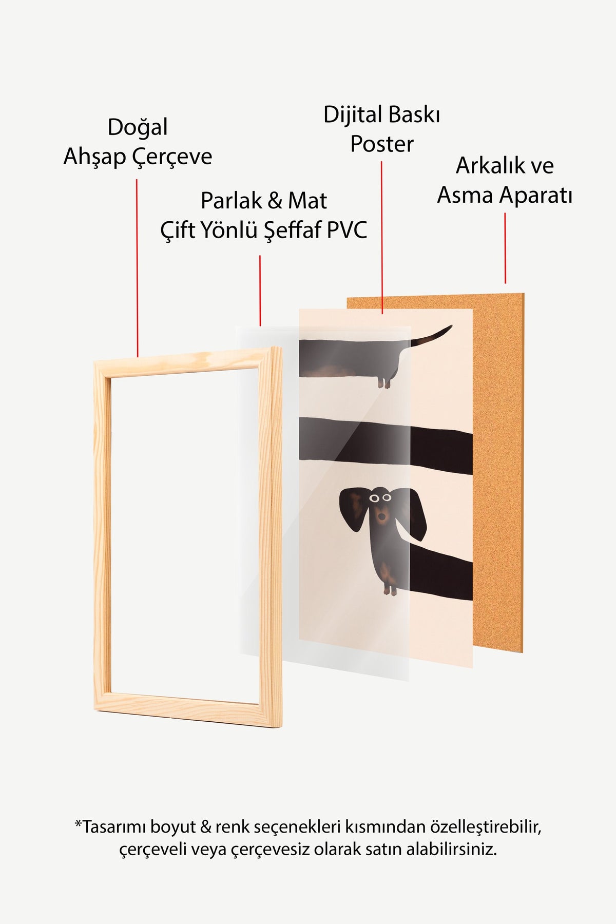 Minimalist Köpek İllüstrasyonu Poster – Ahşap Çerçeveli Tablo