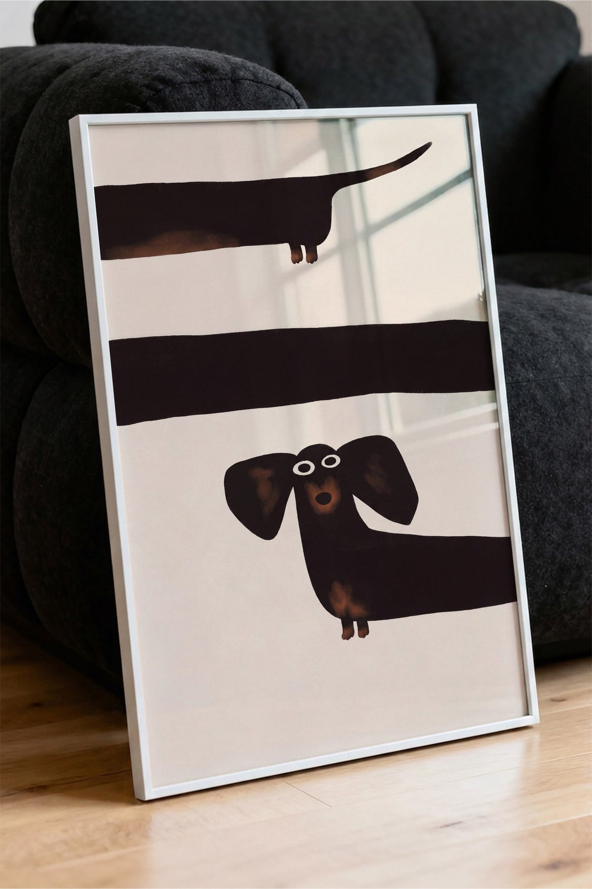 Minimalist Köpek İllüstrasyonu Poster – Beyaz Çerçeveli Tablo