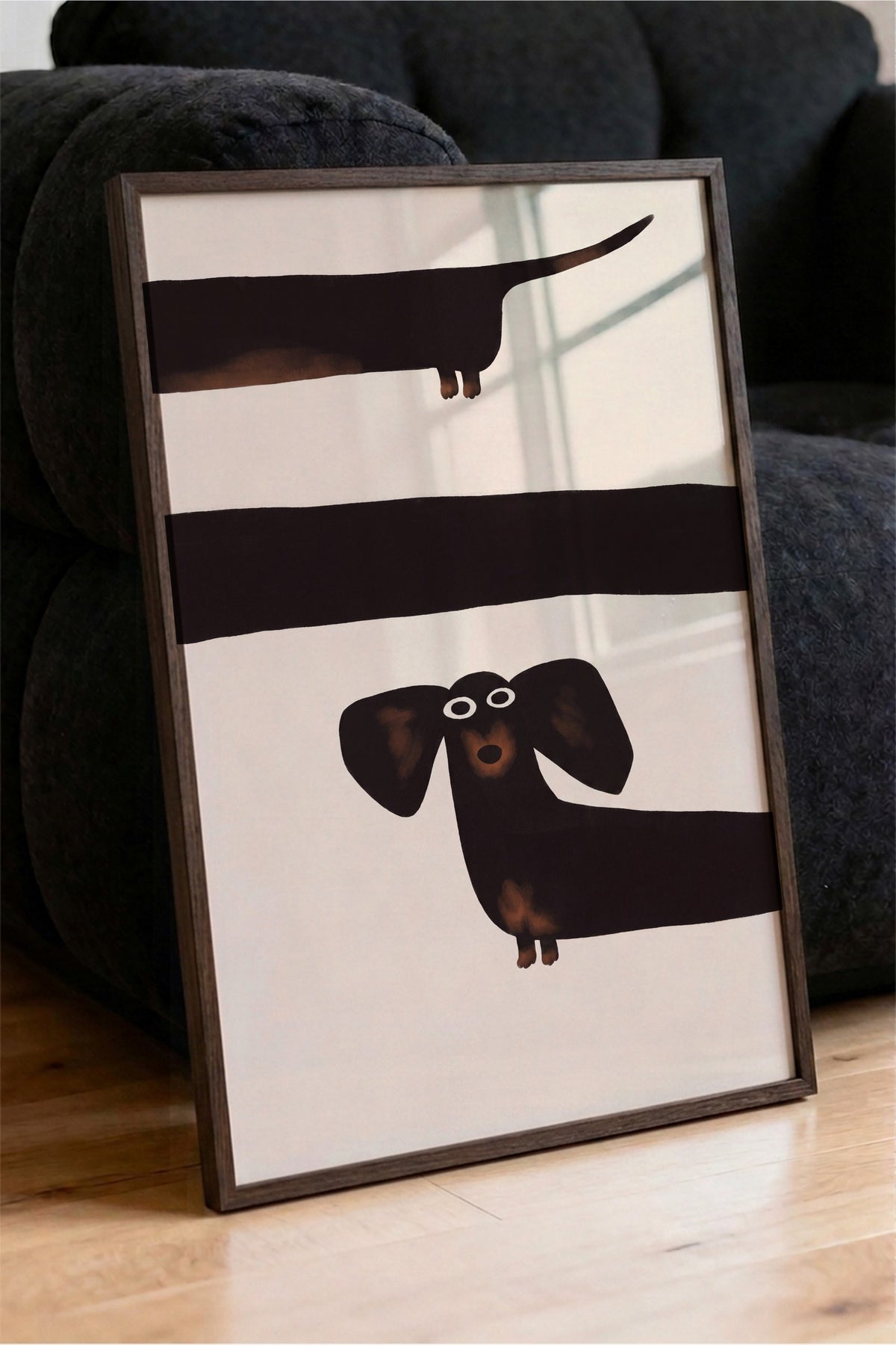 Minimalist Köpek İllüstrasyonu Poster – Kahverengi Çerçeveli Tablo
