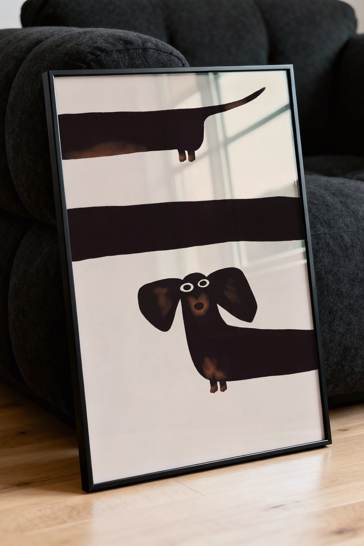 Minimalist Köpek İllüstrasyonu Poster – Siyah Çerçeveli Tablo