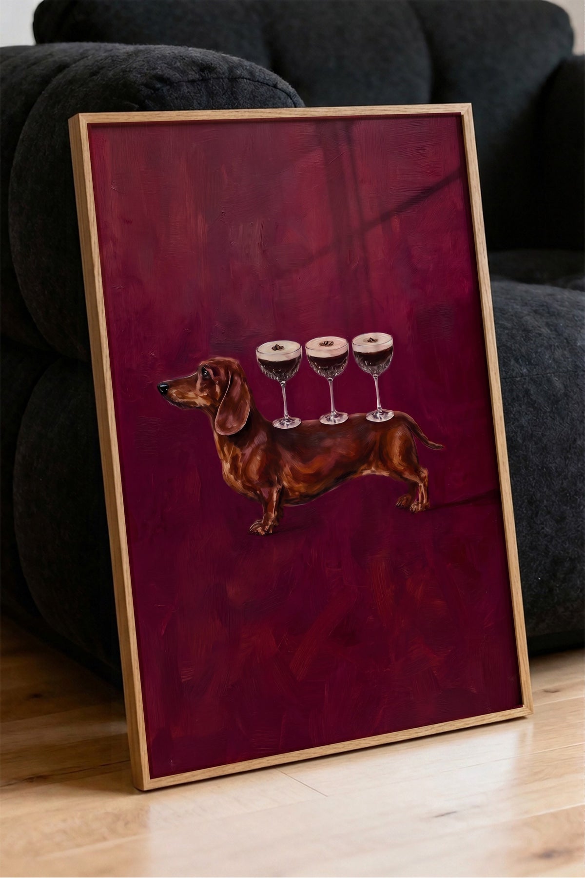 Köpek Üzerinde Bardaklar Poster – Ahşap Çerçeveli Tablo