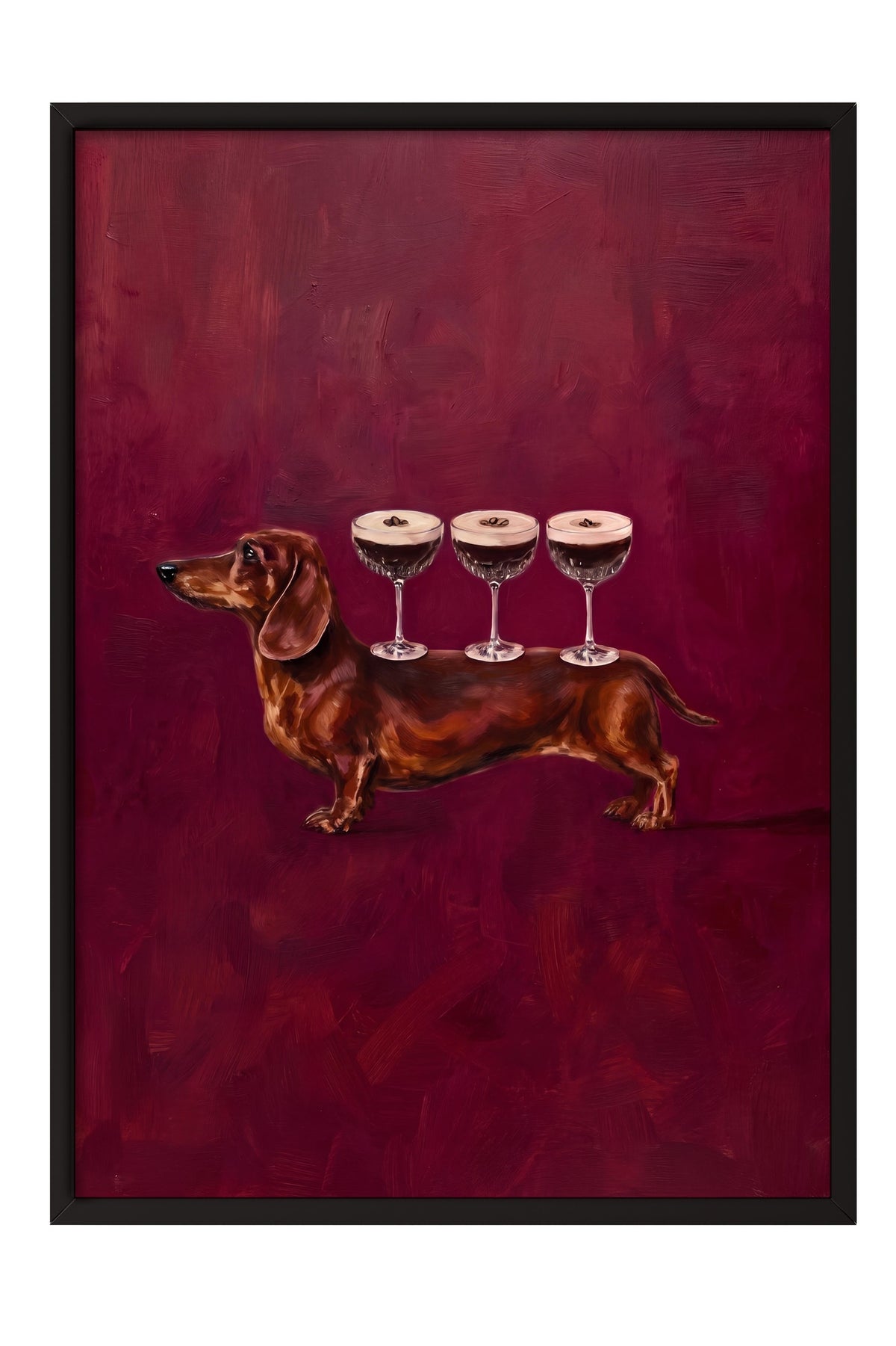 Köpek Üzerinde Bardaklar Poster – Siyah Çerçeveli Tablo