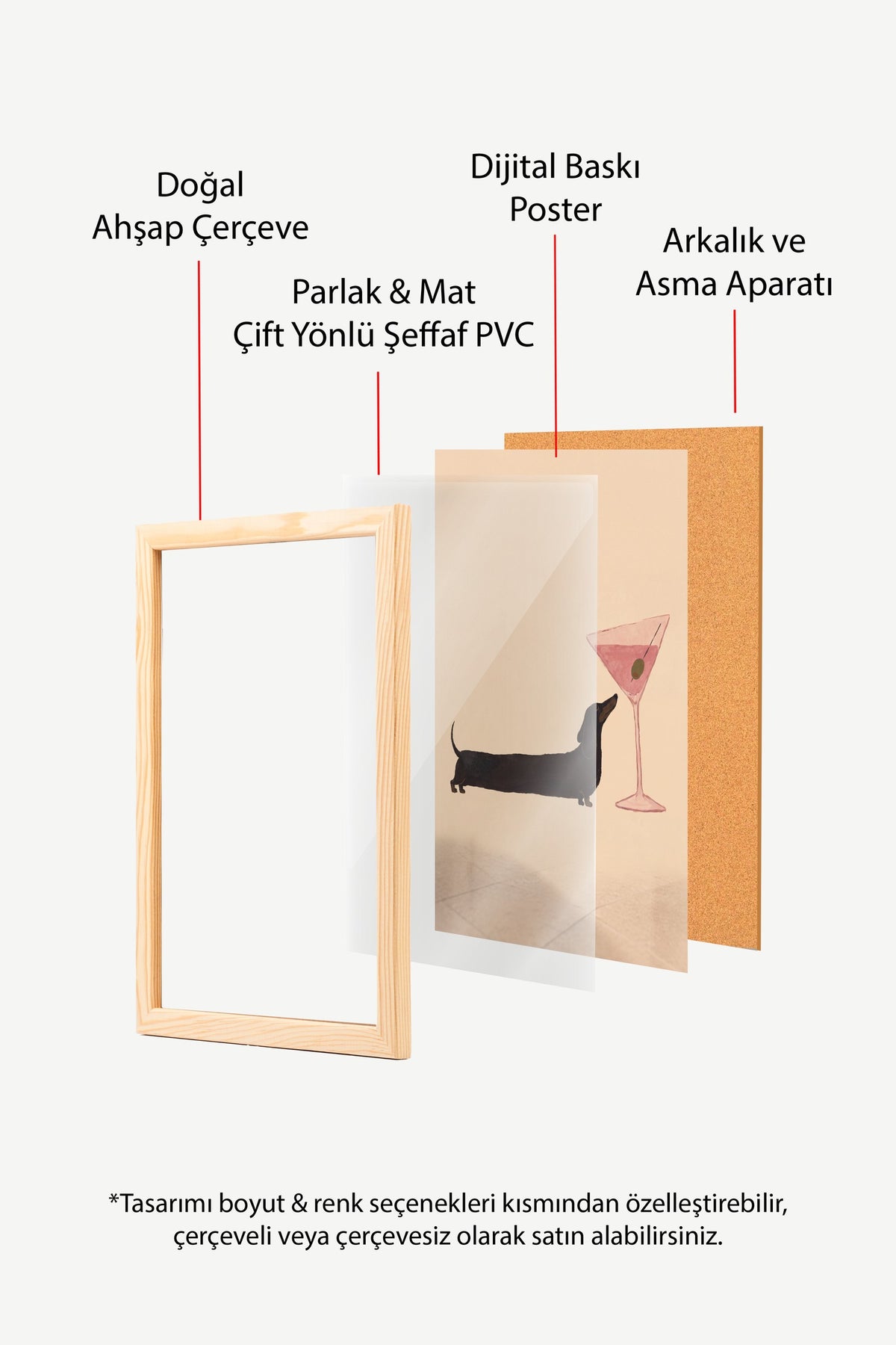Kokteyl Bardağı ve Köpek Poster – Ahşap Çerçeveli Tablo