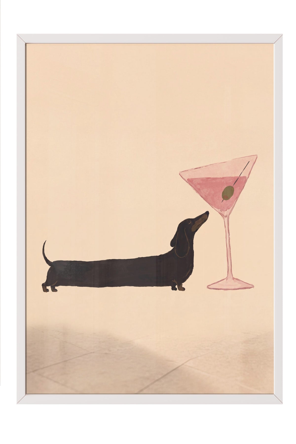 Kokteyl Bardağı ve Köpek Poster – Beyaz Çerçeveli Tablo