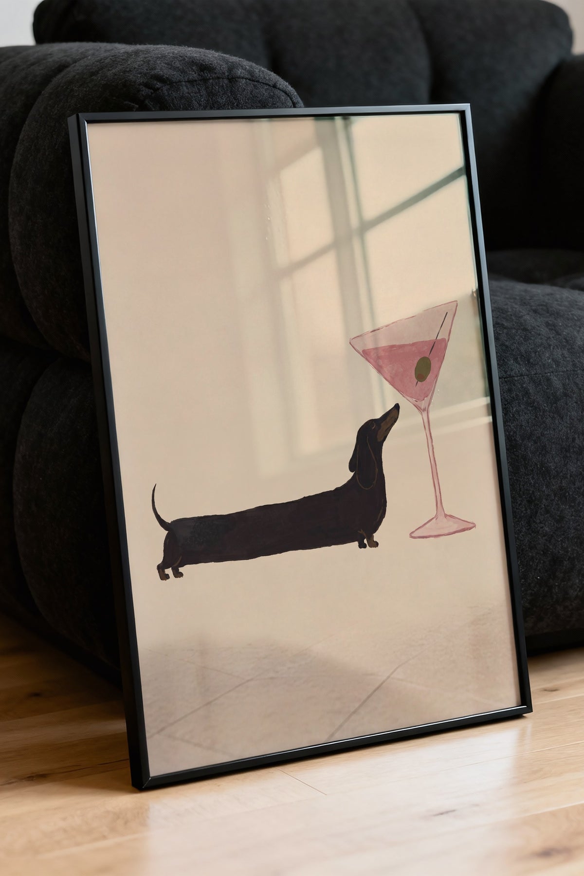 Kokteyl Bardağı ve Köpek Poster – Siyah Çerçeveli Tablo