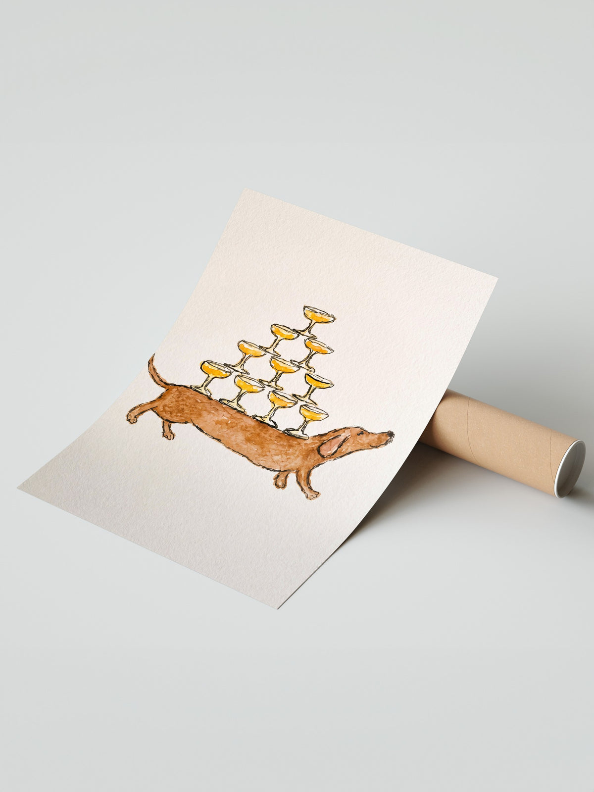 Kadeh Taşıyan Köpek İllüstrasyonu Çerçevesiz Poster