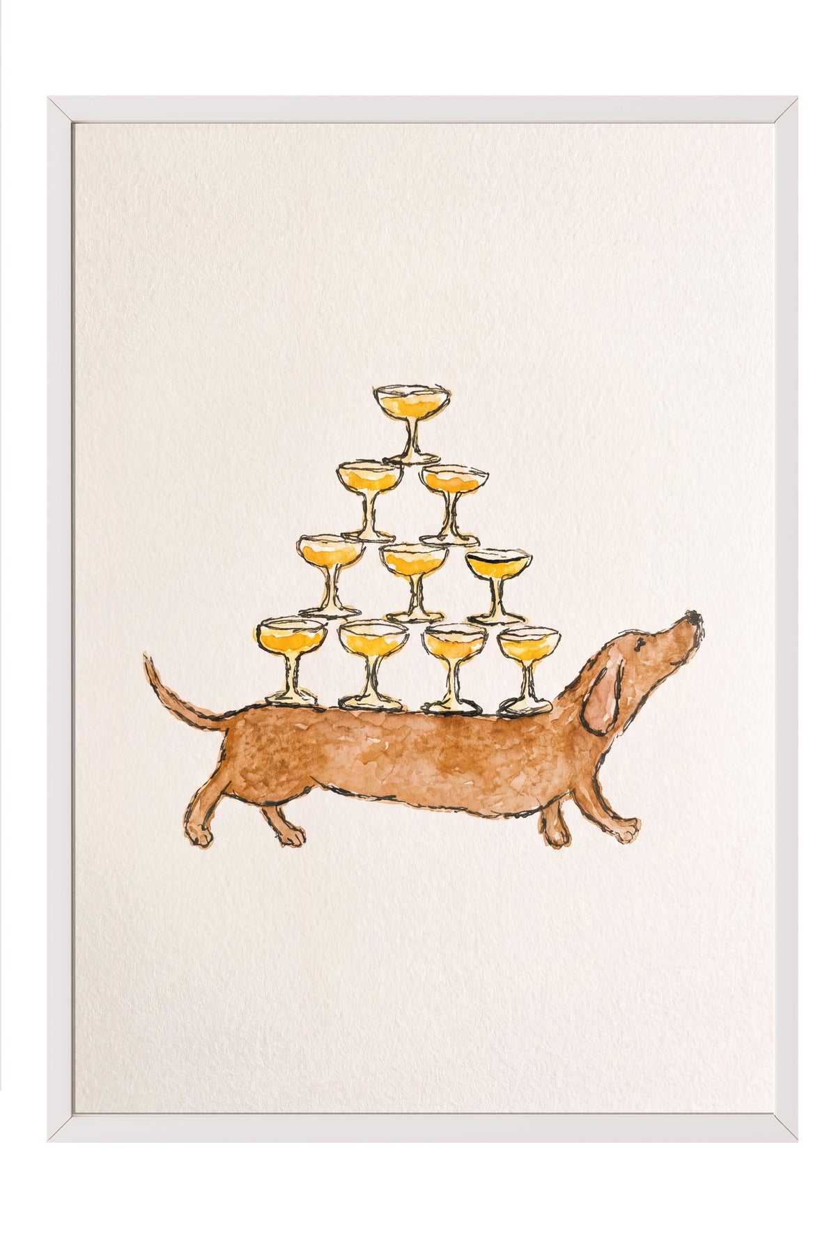 Kadeh Taşıyan Köpek İllüstrasyonu Poster – Beyaz Çerçeveli Tablo