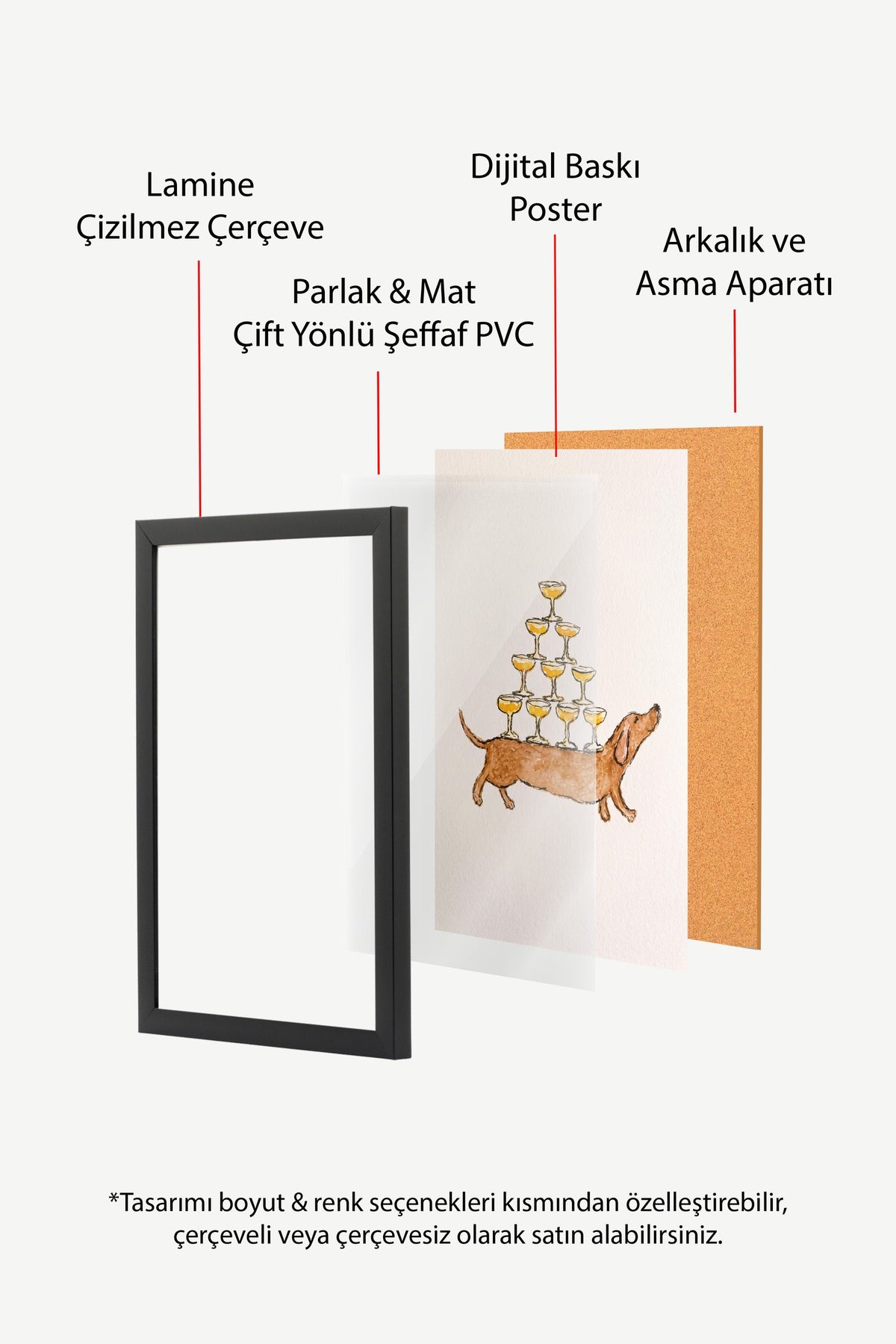 Kadeh Taşıyan Köpek İllüstrasyonu Poster – Siyah Çerçeveli Tablo