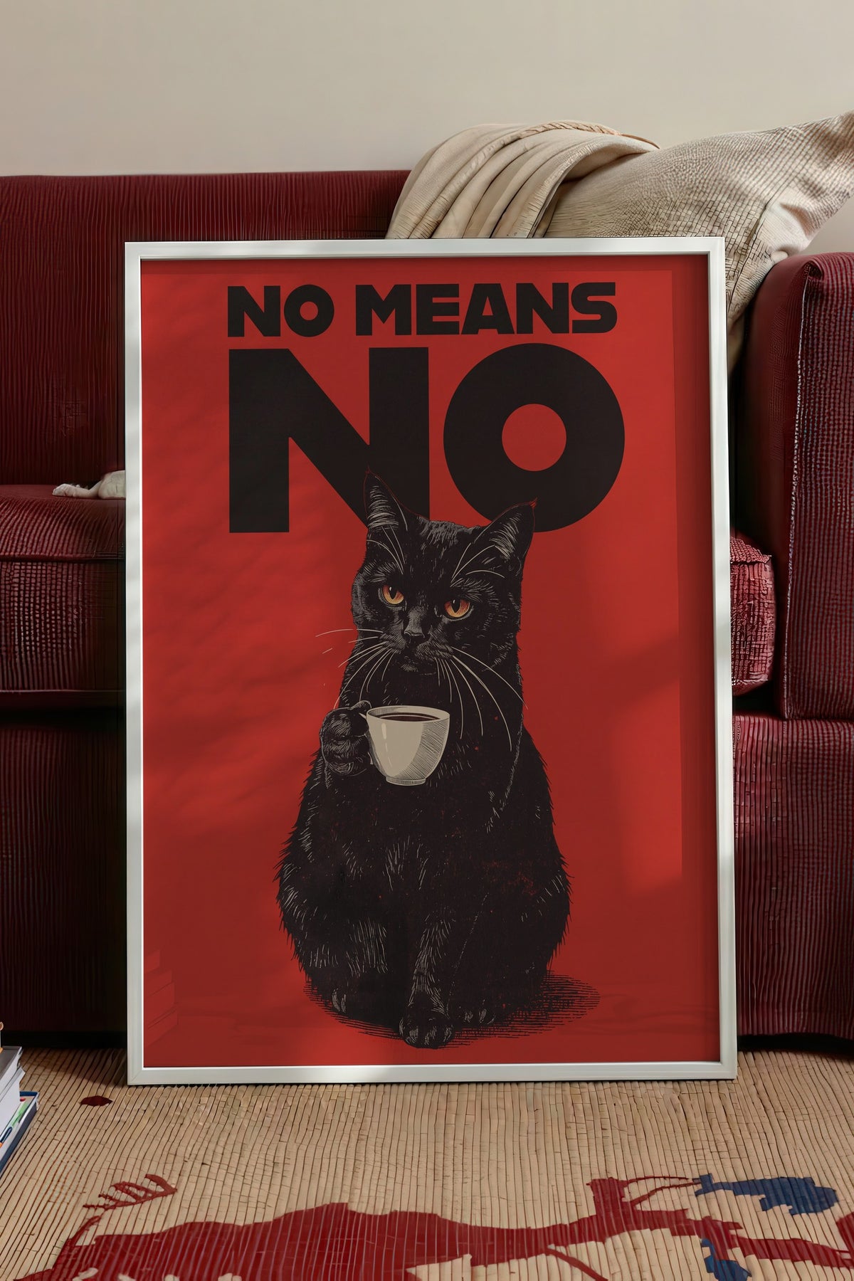 No Means No Poster – Beyaz Çerçeveli Tablo