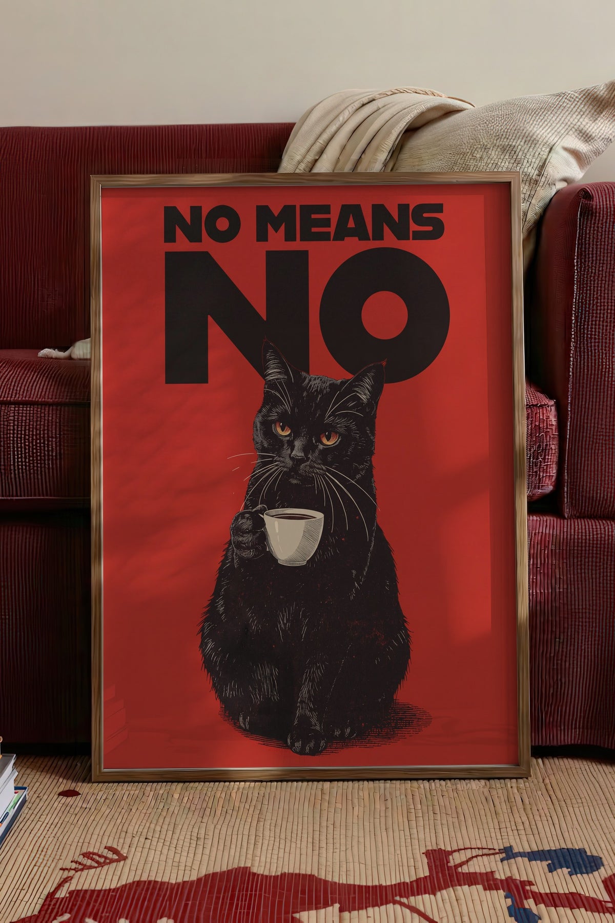 No Means No Poster – Kahverengi Çerçeveli Tablo