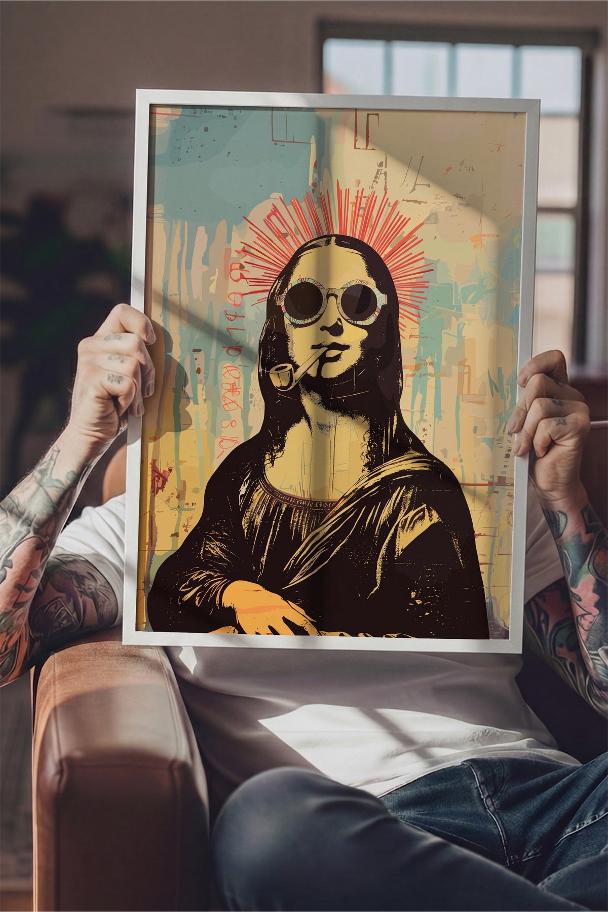Pop Art Mona Lisa Yorumu Poster – Beyaz Çerçeveli Tablo