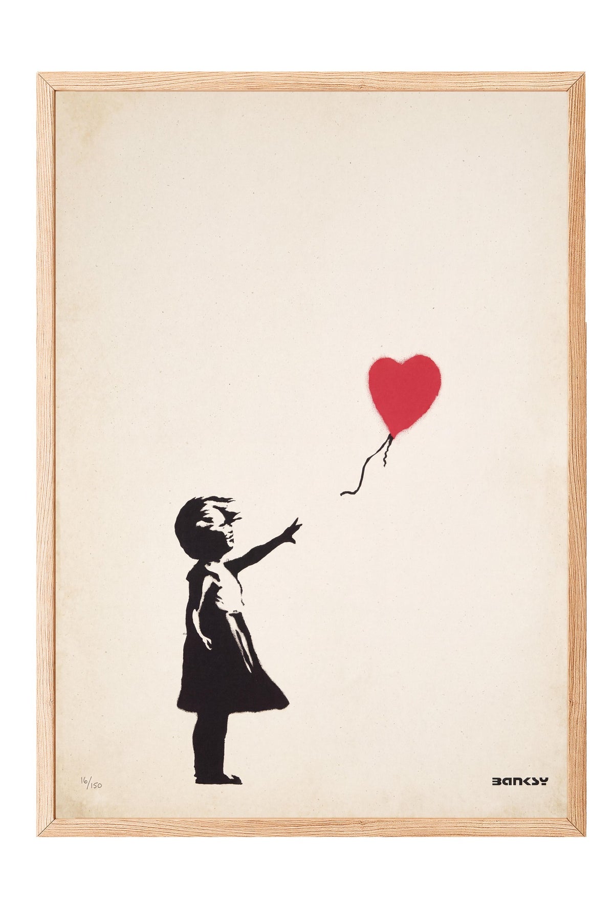 Kalpli Balon Tutan Kız Poster – Ahşap Çerçeveli Tablo