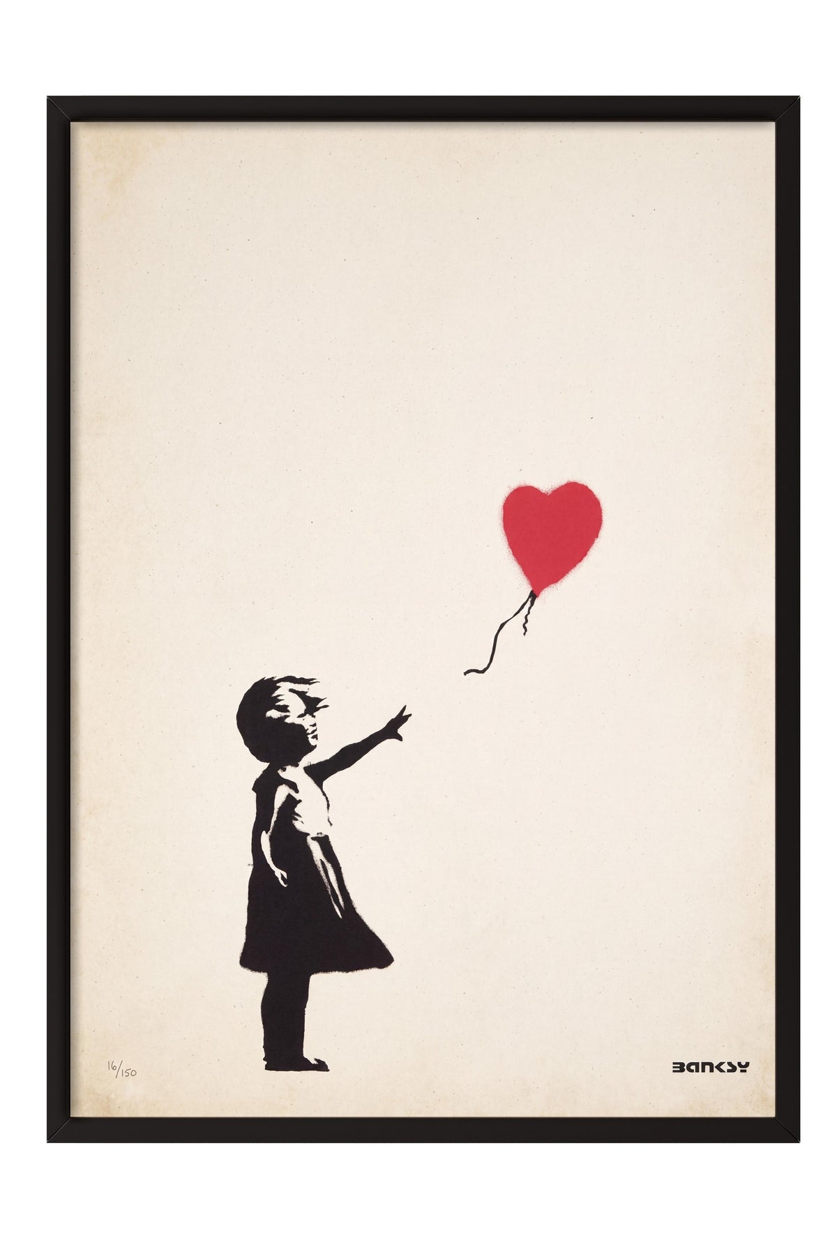 Kalpli Balon Tutan Kız Poster – Siyah Çerçeveli Tablo