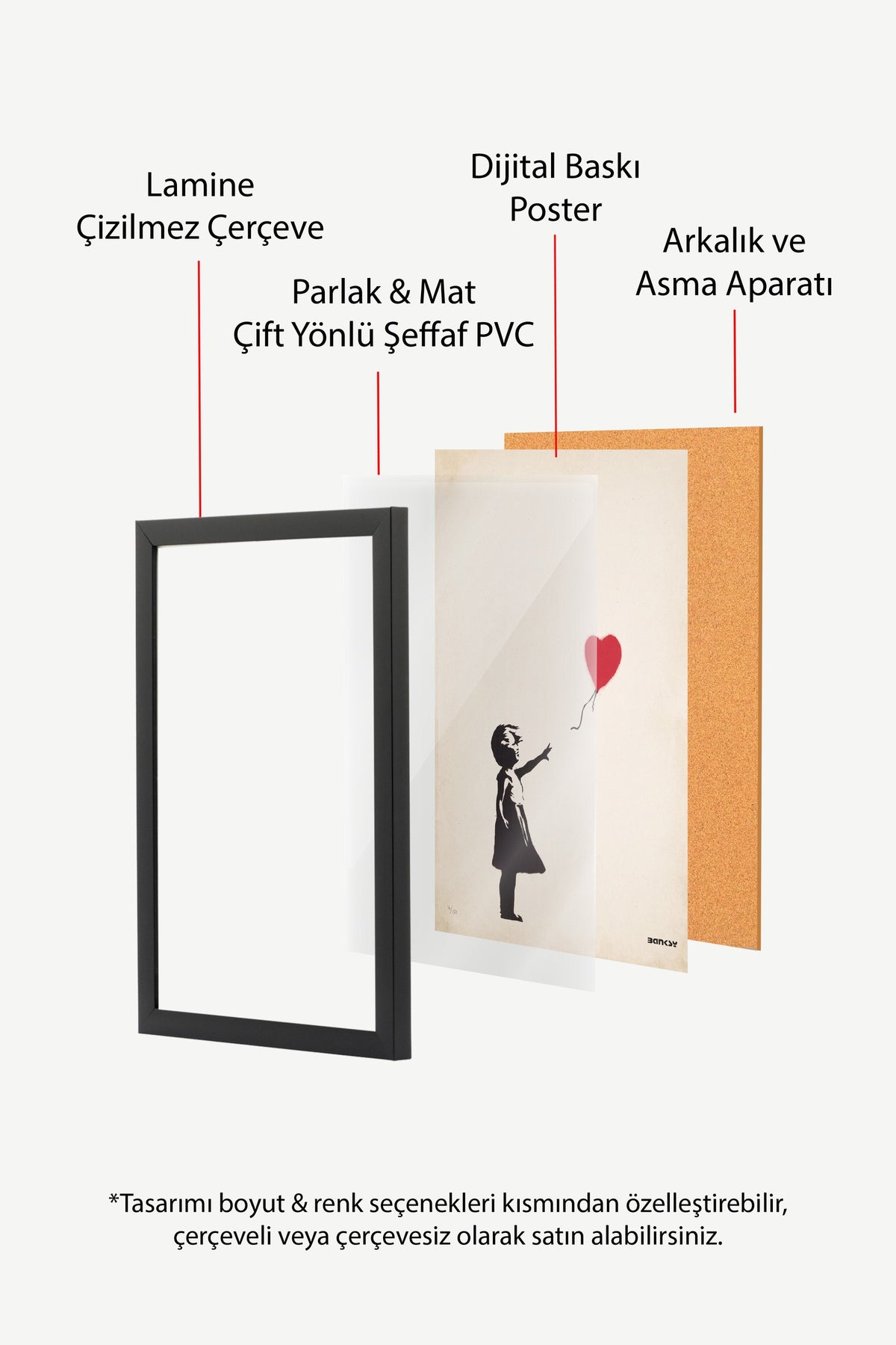 Kalpli Balon Tutan Kız Poster – Siyah Çerçeveli Tablo