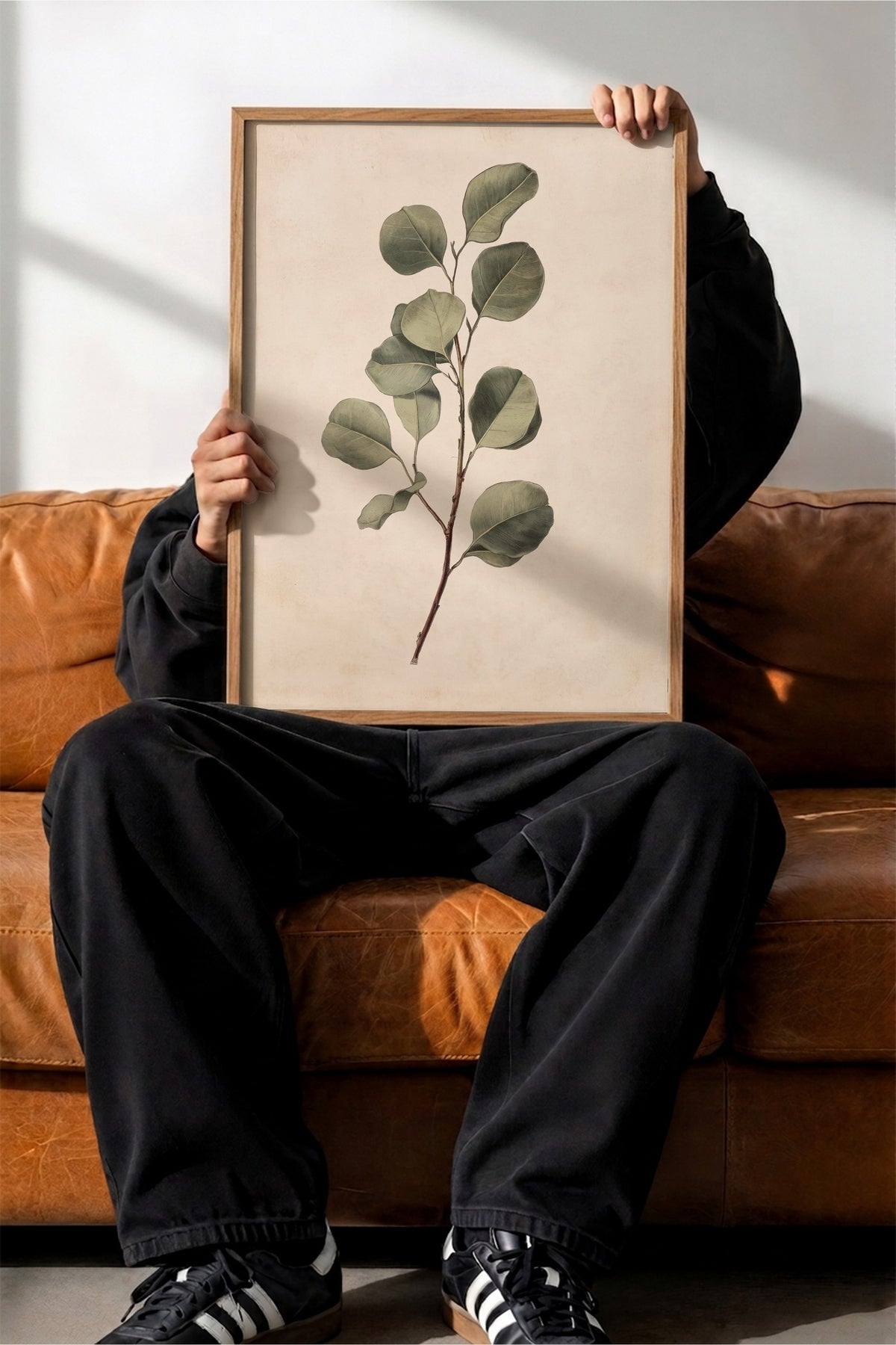 Minimalist Yaprak İllüstrasyonu Poster – Ahşap Çerçeveli Tablo