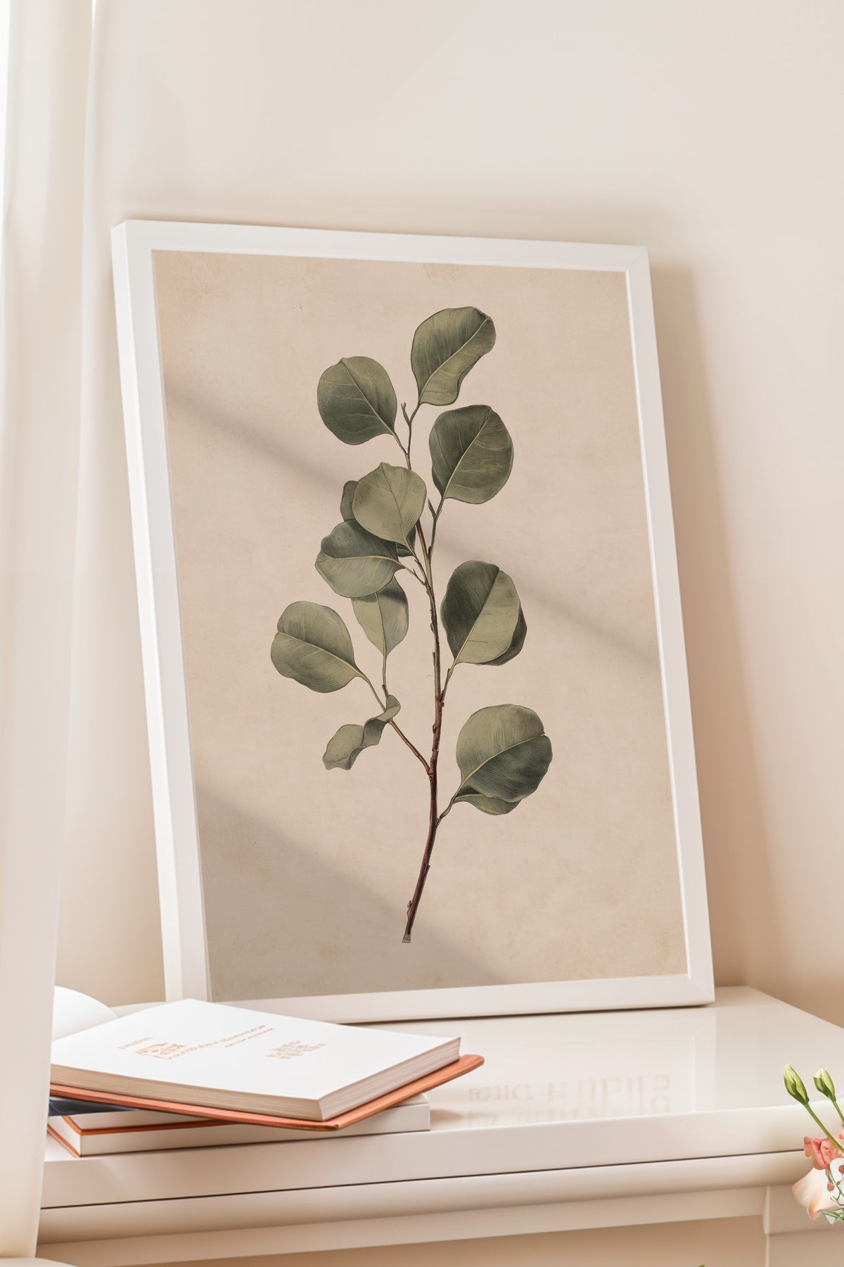 Minimalist Yaprak İllüstrasyonu Poster – Beyaz Çerçeveli Tablo