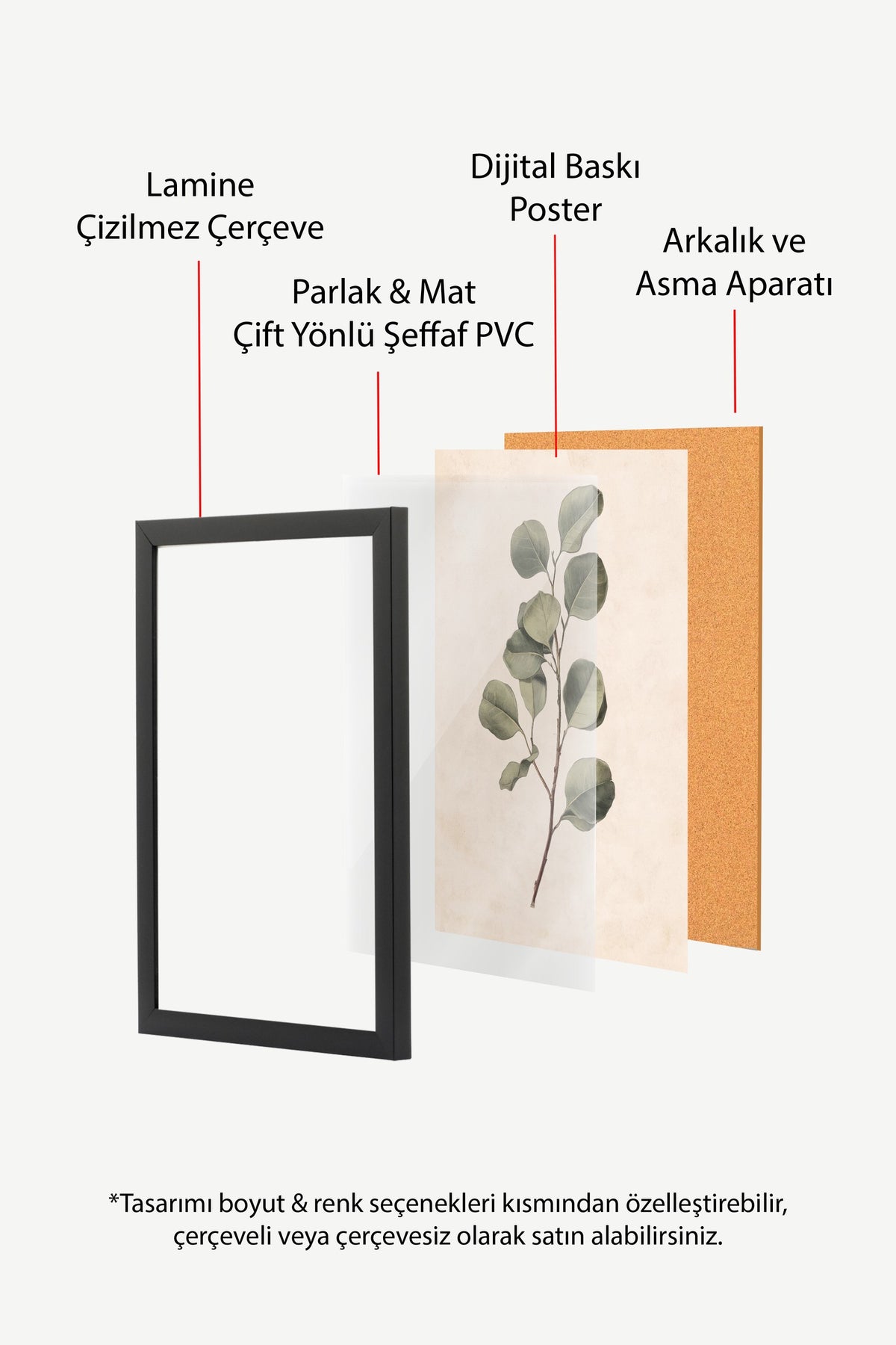 Minimalist Yaprak İllüstrasyonu Poster – Siyah Çerçeveli Tablo