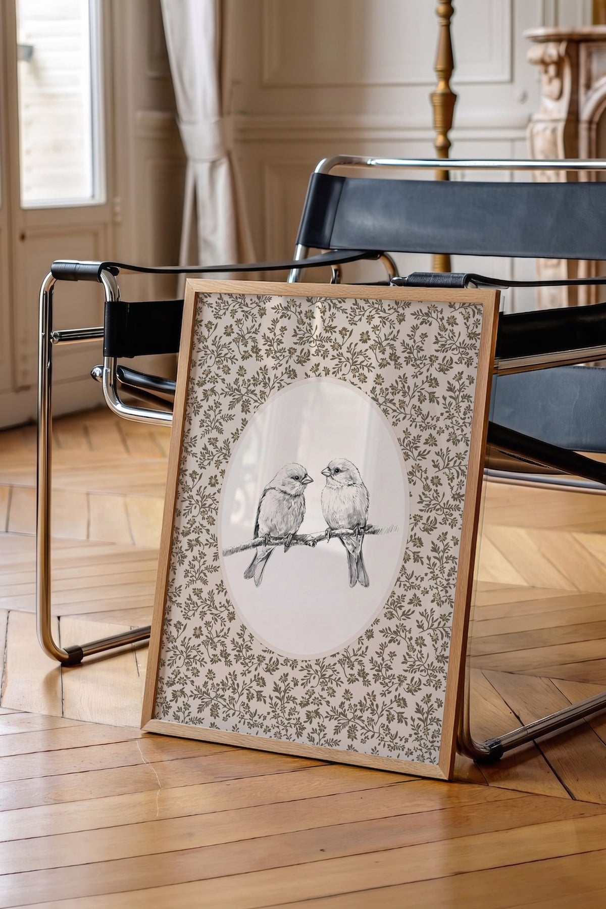 Dal Üzerinde İki Kuş Poster – Ahşap Çerçeveli Tablo