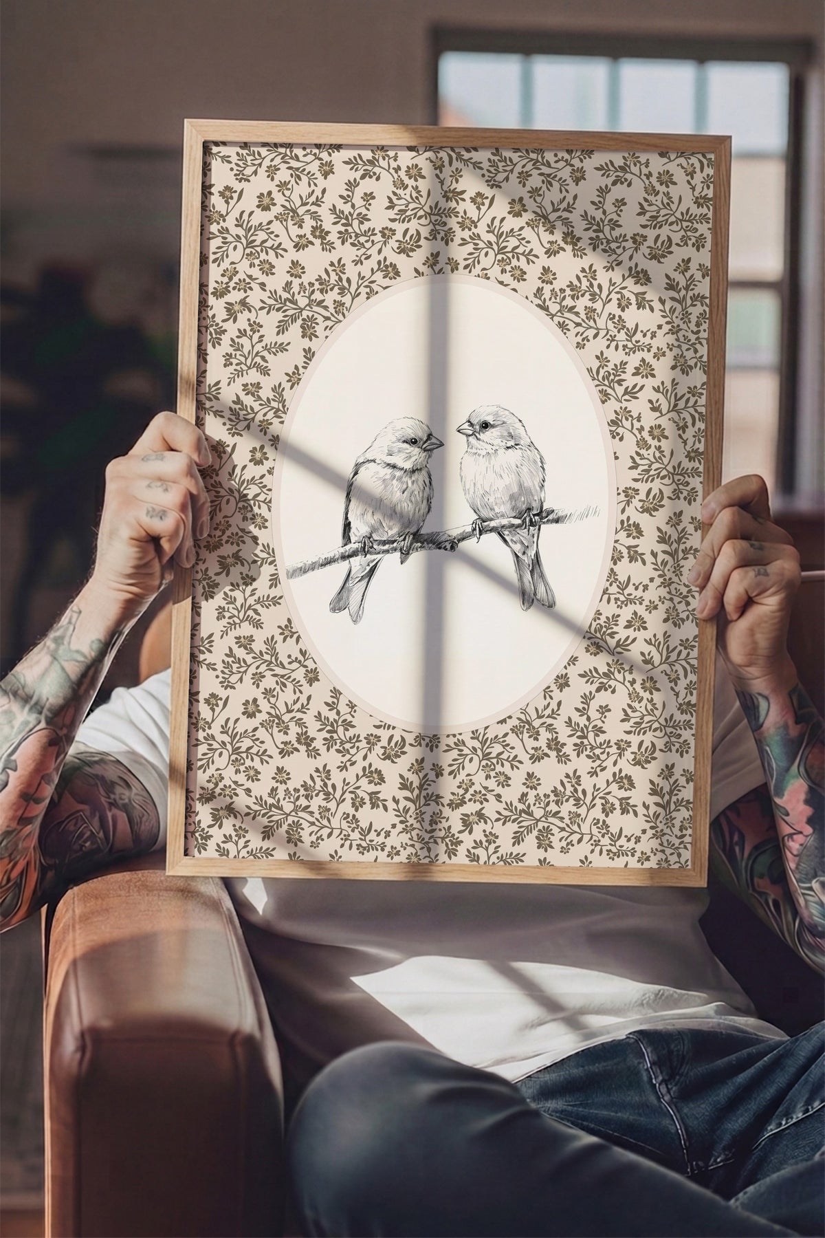 Dal Üzerinde İki Kuş Poster – Ahşap Çerçeveli Tablo