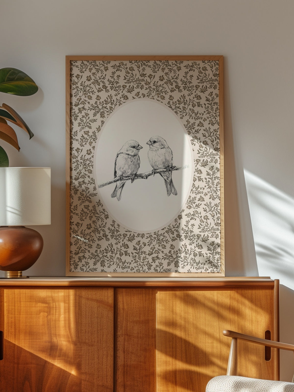 Dal Üzerinde İki Kuş Poster – Ahşap Çerçeveli Tablo