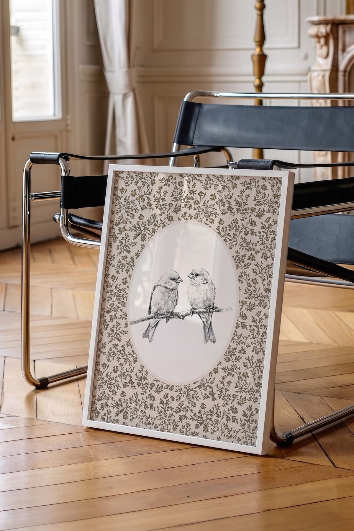 Dal Üzerinde İki Kuş Poster – Beyaz Çerçeveli Tablo
