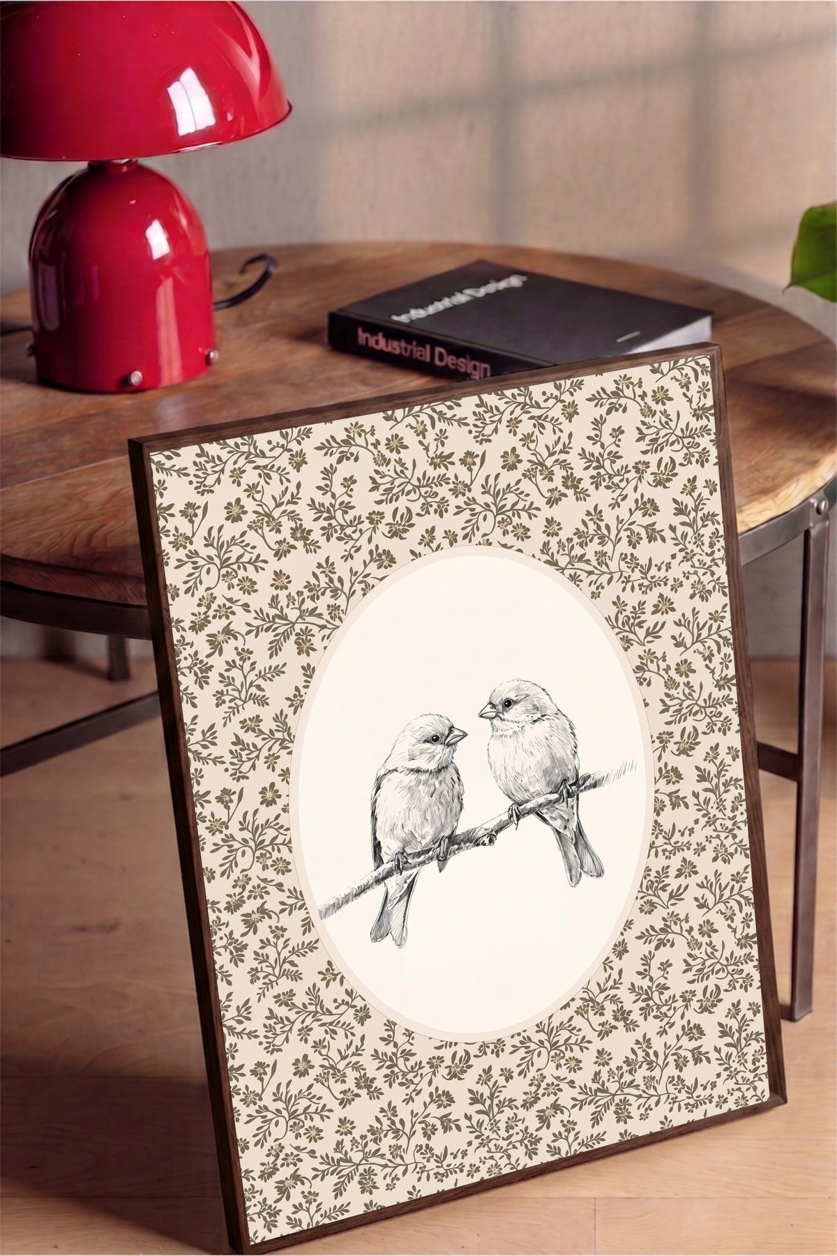 Dal Üzerinde İki Kuş Poster – Kahverengi Çerçeveli Tablo