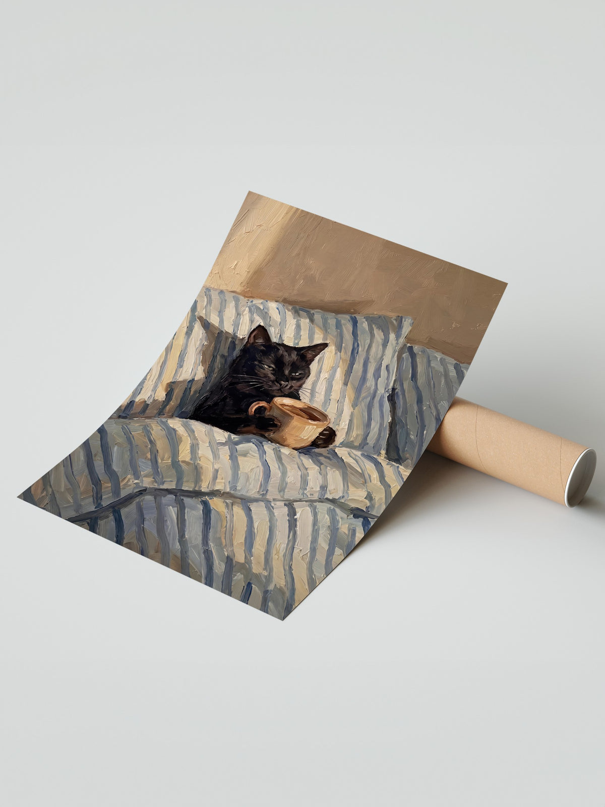Kahve İçen Kedi Çerçevesiz Poster