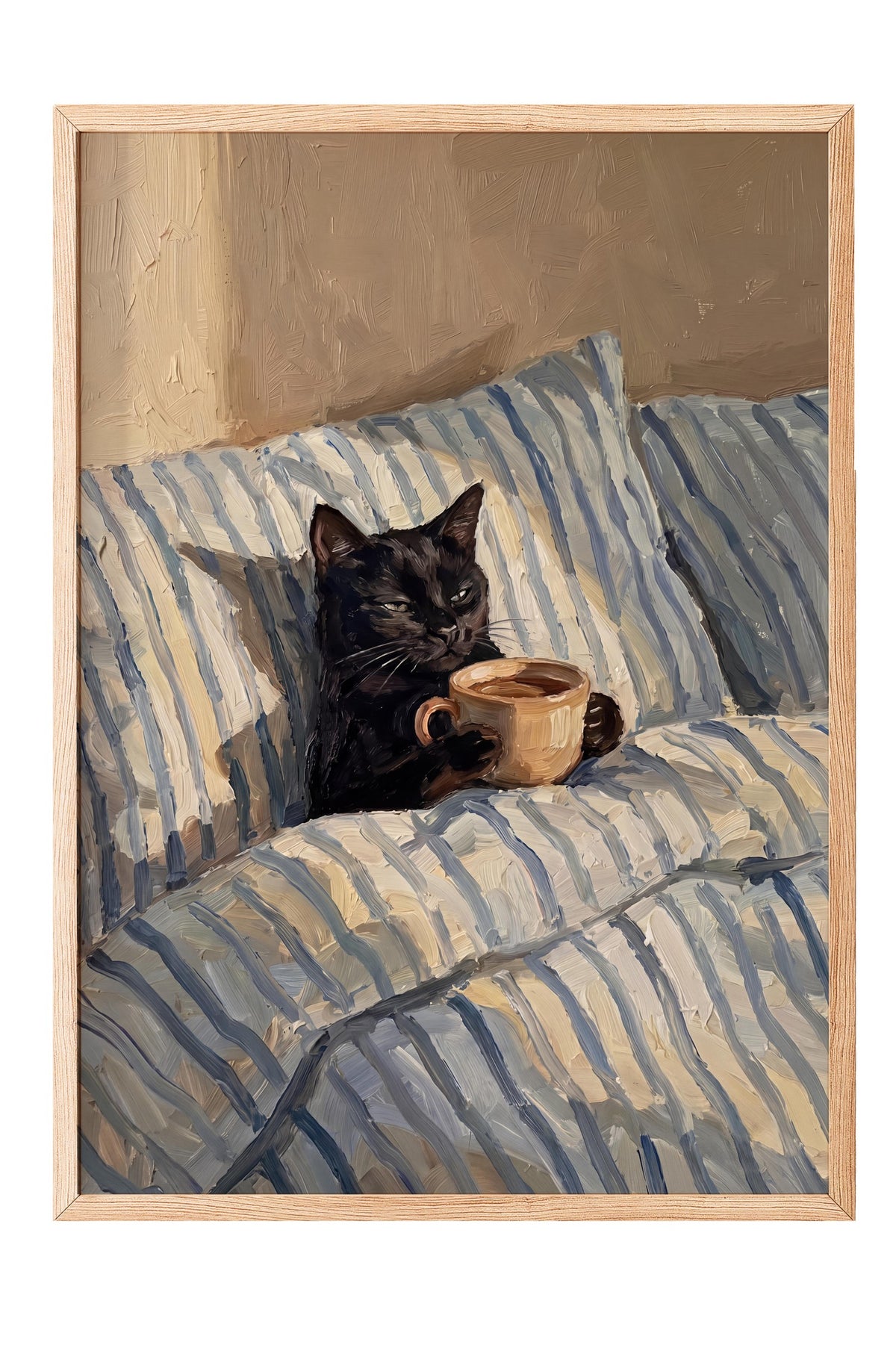 Kahve İçen Kedi Poster – Ahşap Çerçeveli Tablo